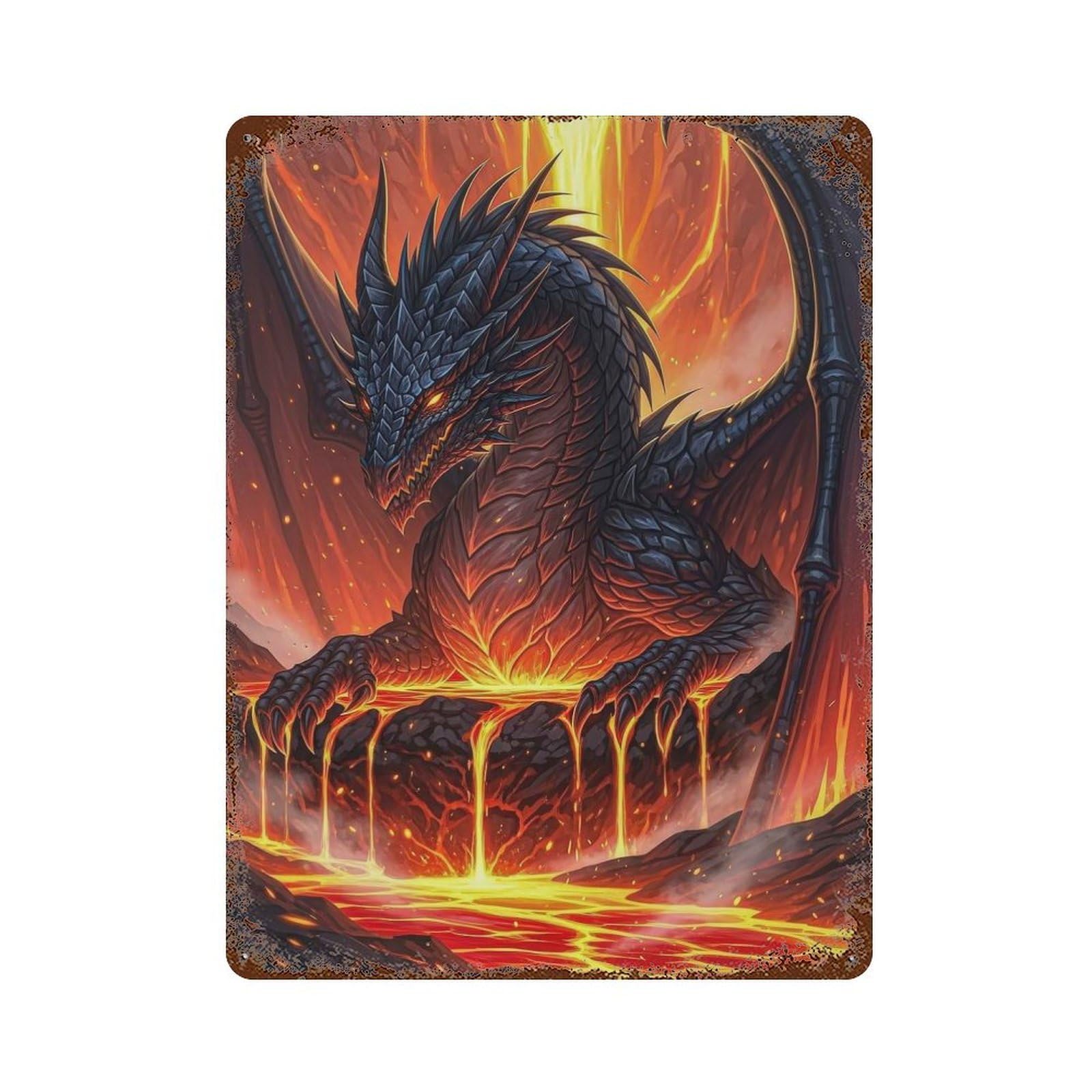 Lava Dragon Distressed Metal Wall Sign 15.7"x11.8", Ideal for Patio, Garden Room And Bar Decor