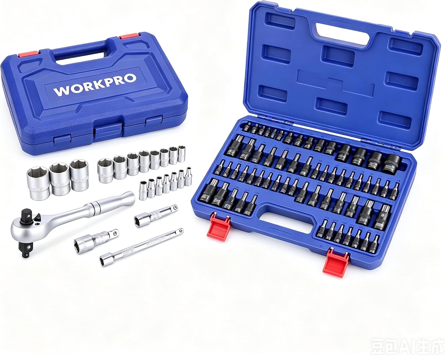 WORKRPO Master Torx Bit Socket Set, External Torx Socket Set, 3-in-1 Rachet Handle, 1/4", 3/8", 1/2" Drive Bits and Drive Socket Wrench