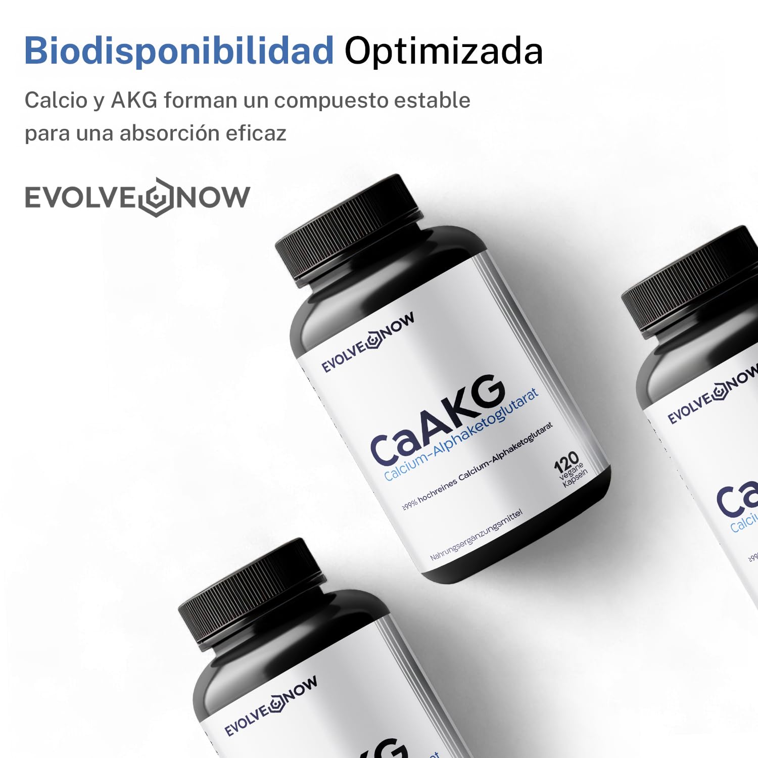 Evolve Now CaAKG – Alfacetoglutarato de calcio – 120 cápsulas veganas – Alta dosis – 1000 mg dosis diaria – Probado en laboratorio y libre de aditivos
