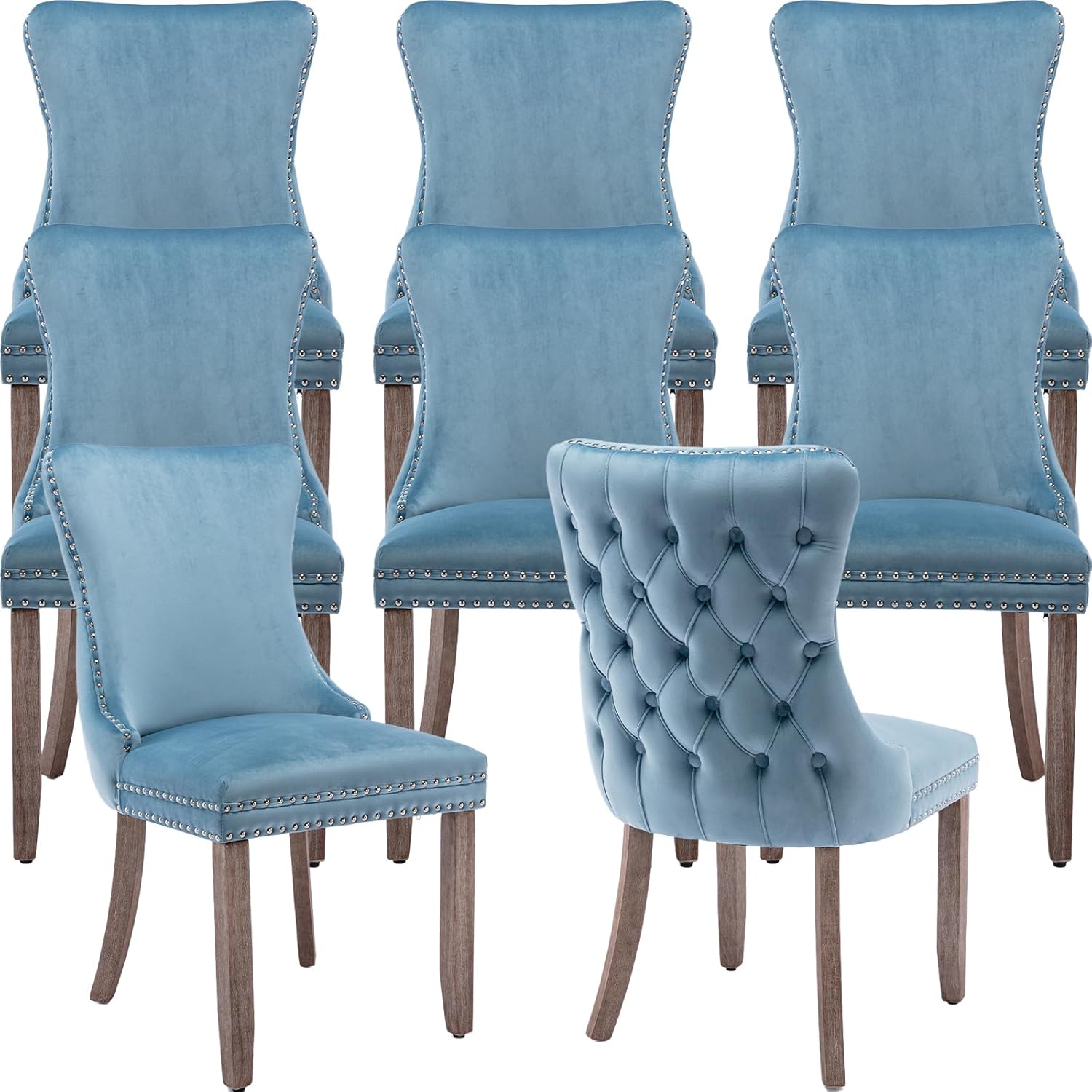 Black Velvet Dining Chairs Set of 4, Kitchen & Dining Room Chairs, Four Fabric Tufted Dinning Chairs, Velvet Upholstered, Wing Back, Metal Pull Ring, Wood Frame, Mid Century Modern