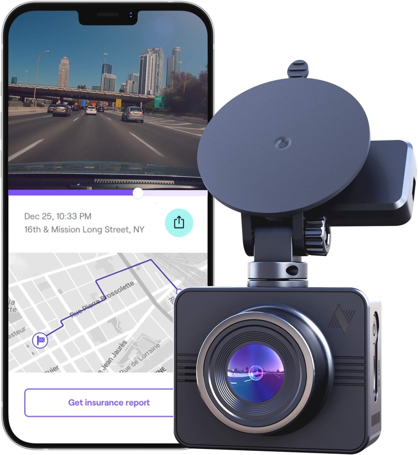 NexarBeam GPS Dash Cam | HD Front Dash Cam | 2022 Model | 256 GB SD Card Included | Unlimited Cloud Storage | Parking Mode | WiFi