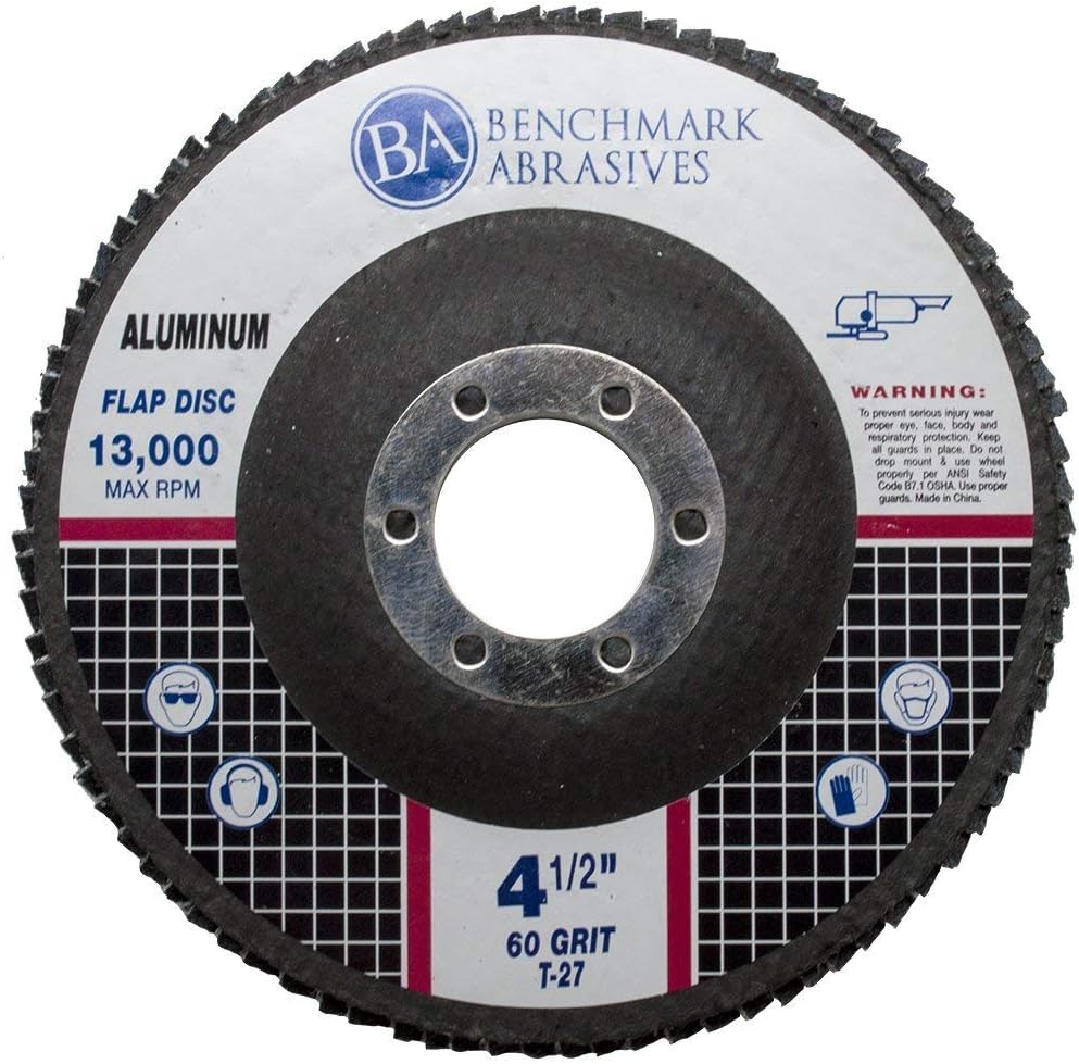 Benchmark Abrasives 4.5" x 7/8" Premium Stearate Coated Type 29 Flap Discs 4 1/2 for Angle Grinder - for Aluminum & Soft Metals - Sanding, Finishing, Grinding Wheels 4 1/2 Inch - (10 Pack) - 60 Grit