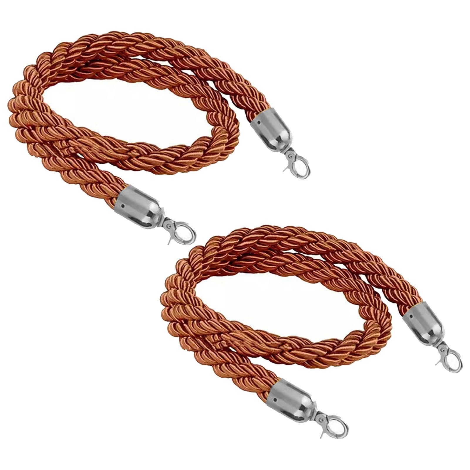 GDMDPTE Set of 2 Twisted Brown Hemp Ropes with Clips - 1.2m Queue Control Cords for Event Management Church School Bank Crowd Control Barrier