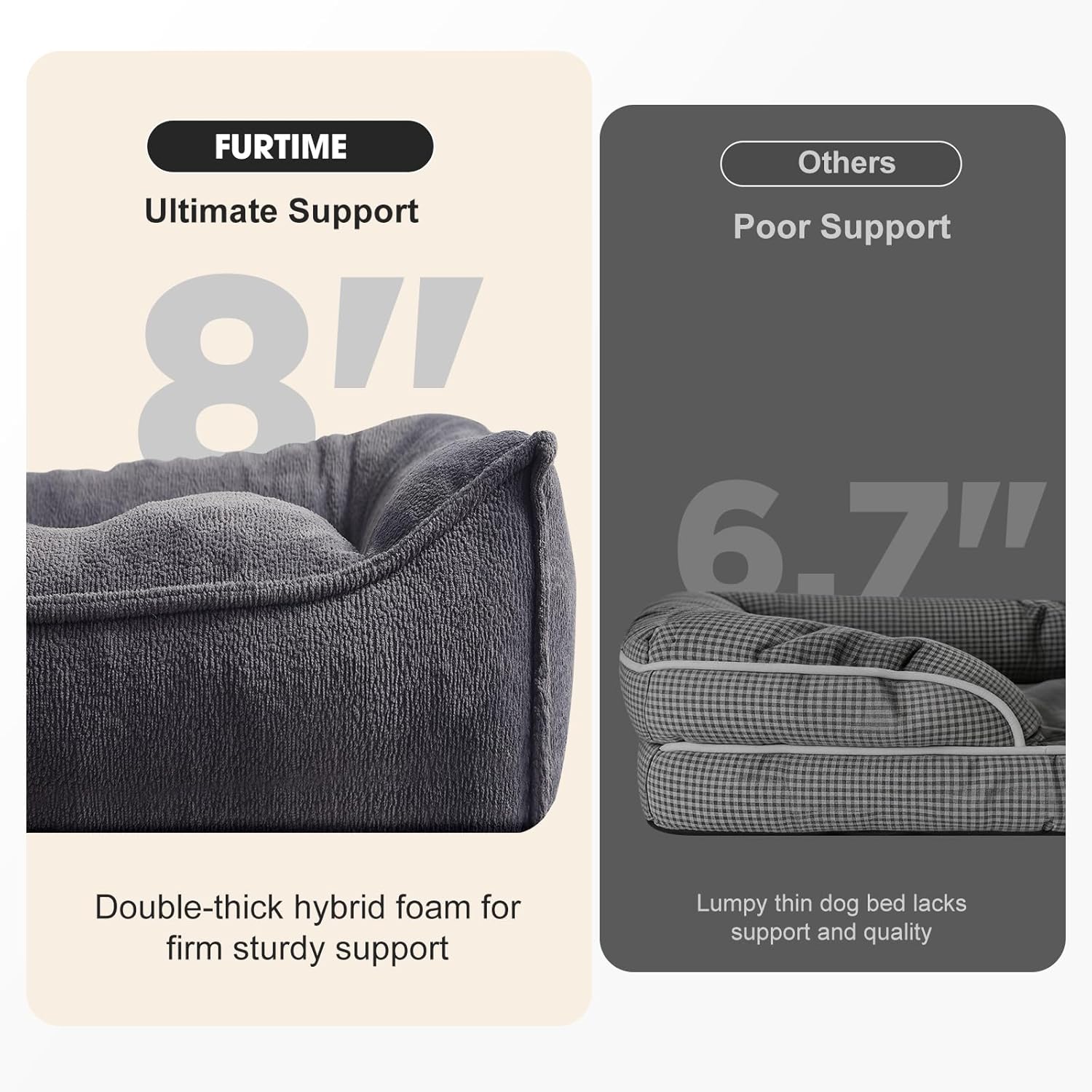 FURTIME Orthopedic Dog Bed Medium Size Dog, Extra Thick Supportive Comfort Pet Sofa, Ergonomic Slant Dog Couch Bed with Removable Washable Cover, Ultra Soft Surface & Non-Slip Bottom, Grey, 35"