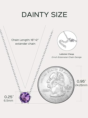 Miniatura 7 de ChicSilver 925 Sterling Silver 12 Months Sparkling Round Cut Created Birthstone Pendant Necklace, 16 Inch Rolo Chain