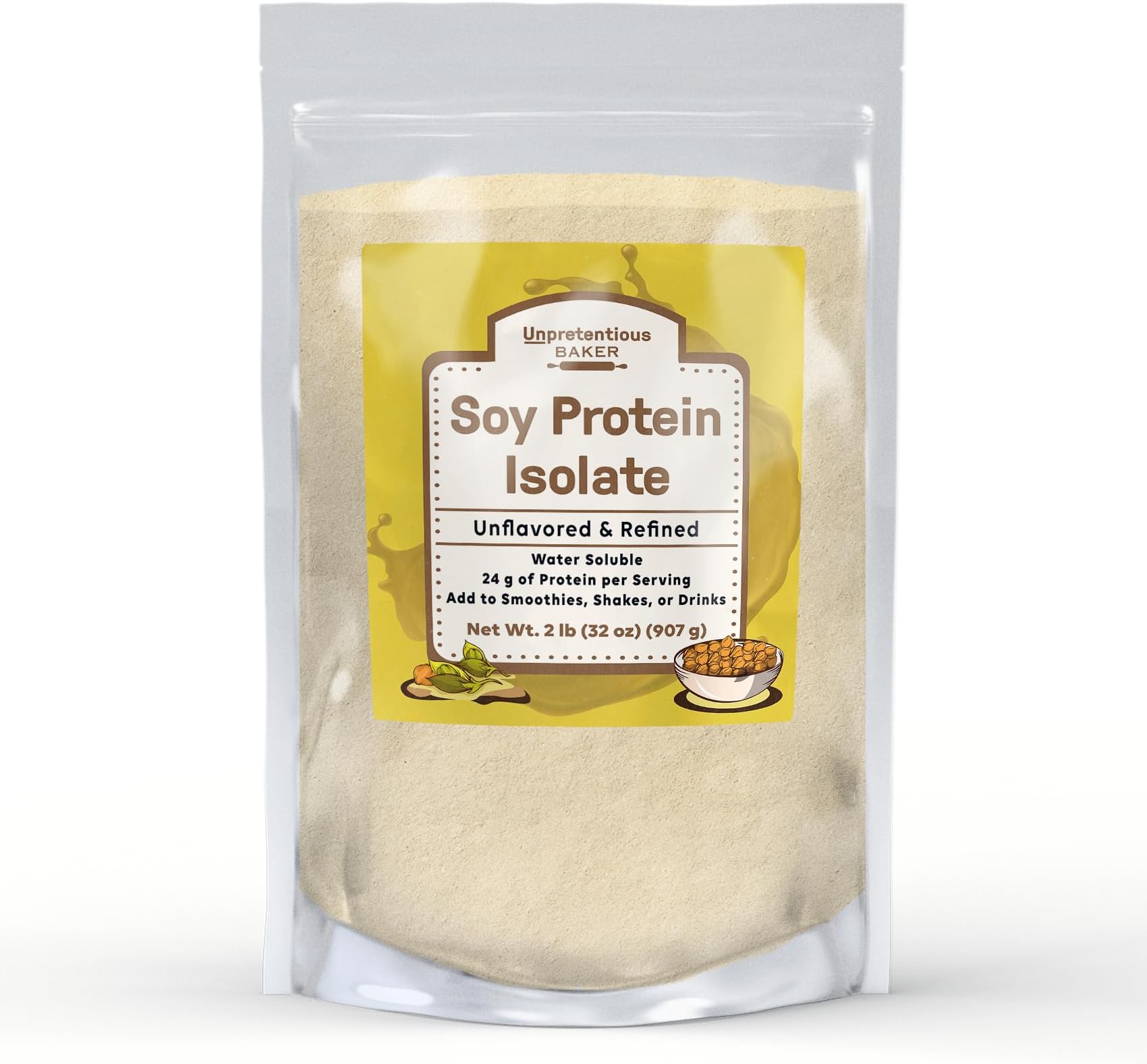 Unpretentious Baker Soy Protein Isolate (2 lb), Good Source of Protein & Iron, Smoothies, Shakes