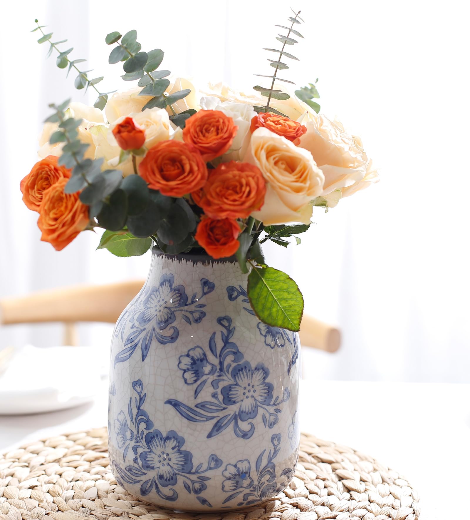 Amazon.co.jp: ヴィンテージ青と白の磁器花瓶 ホームインテリア : Home