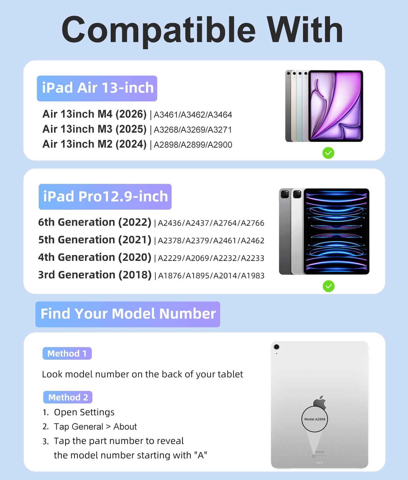 Hamile Custodia per iPad Air da 13" (M3/M2) – Tastiera wireless magnetica con trackpad multi-touch retroilluminato a 7 colori, antimacchia, custodia a libro per iPad Pro 12.9 6a 5a 4a 3a generazione