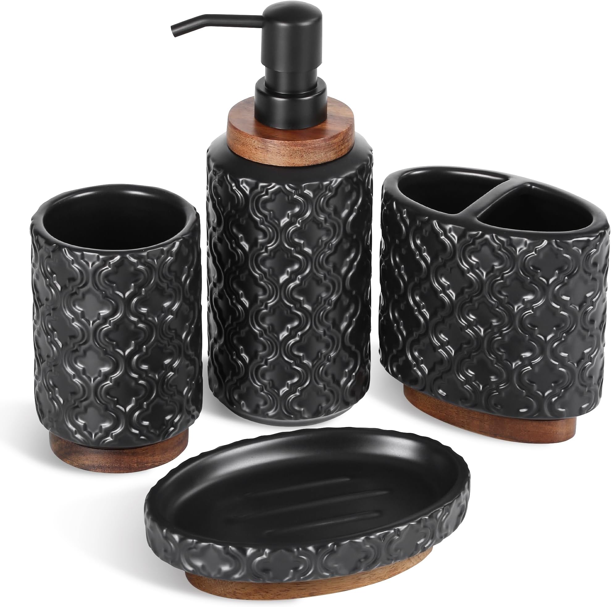 RQYIXI Bathroom Accessories Set 4 Pcs Toothbrush Holder Soap Dispenser Cerami...