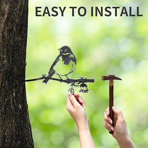 Miniatura 9 de NOAHAMMER Silueta de pájaros de metal, decoración de patio, estatua de búho oxidado de metal para exteriores, decoración de jardín, arte de regalo