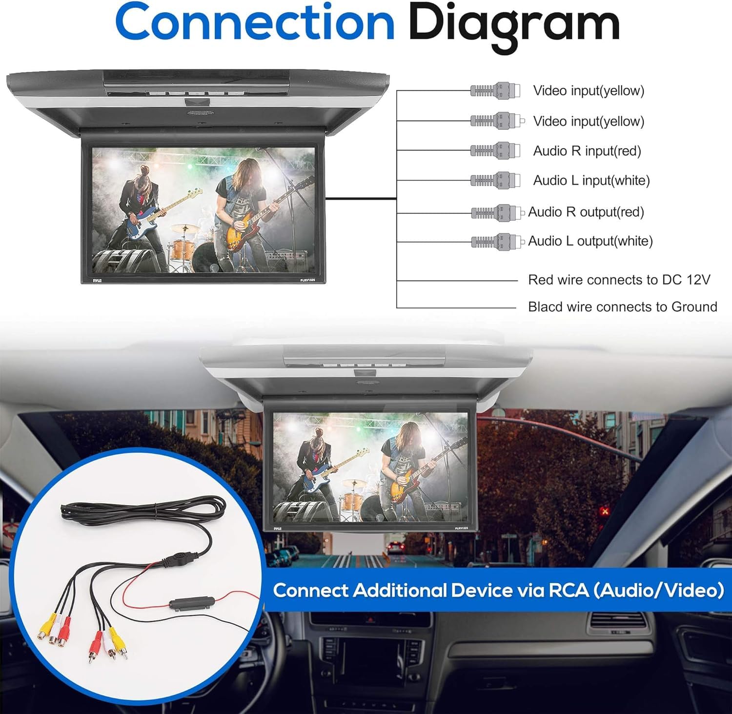 Pyle Schermo per Auto 39,6 cm, Monitor Ribaltabile, Monitor Auto Alta Risoluzione 1680 x 800 Widescreen, IR/FM, USB/SD, HDMI, AV, Altoparlante Stereo, Montaggio Tetto Auto