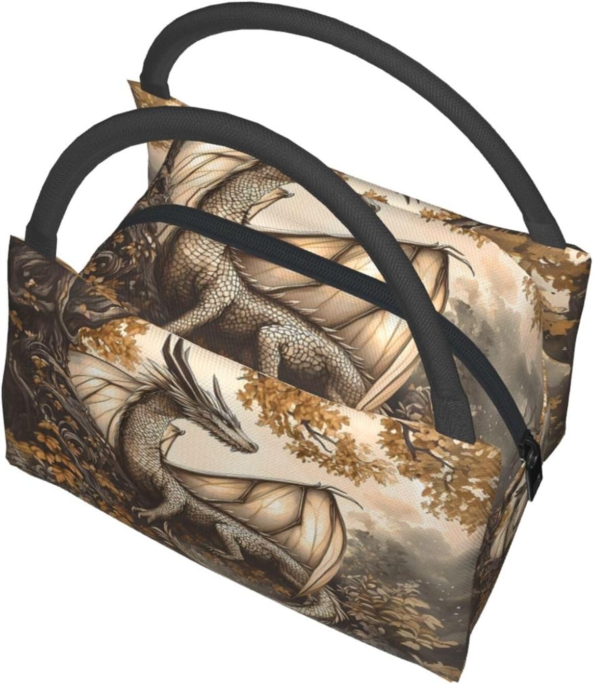 Fantasy Dragon Insulated Lunch Box for Kids Adults,Reusable Tote Bag with Tree of Life in Autumn Forest,Portable Lunchbox Handbag,Makeup Bags Organizer Gifts for Travel Picnic,11x6.3x6.7in - Image 4