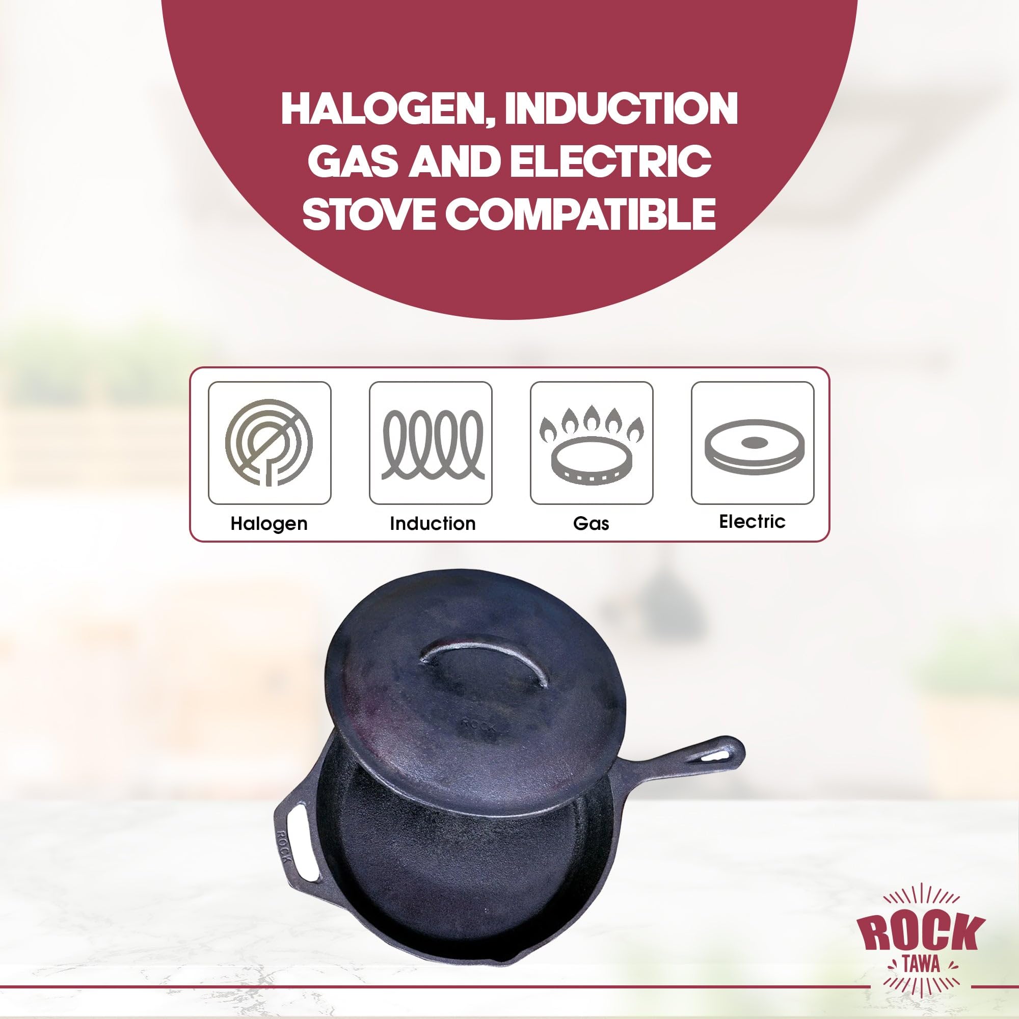 Rock Tawa Induction Base Cast Iron Tawa wit Lid, Black - Image 4 thumbnail