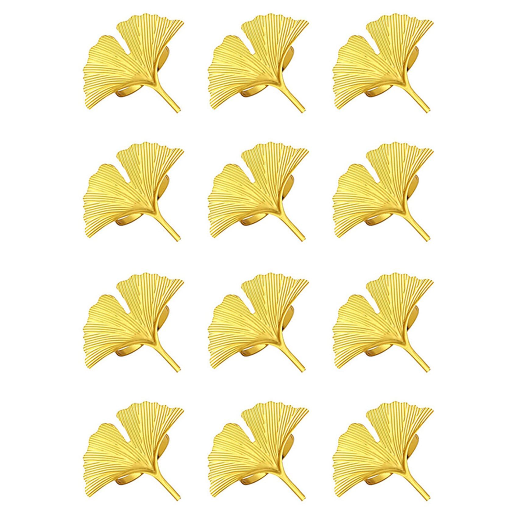 Hndhbfgrt Napkin Rings Set of 12,Ginkgo Leaf Napkin Rings Wedding Gold Napkin Buckle for Thanksgiving Table Decoration