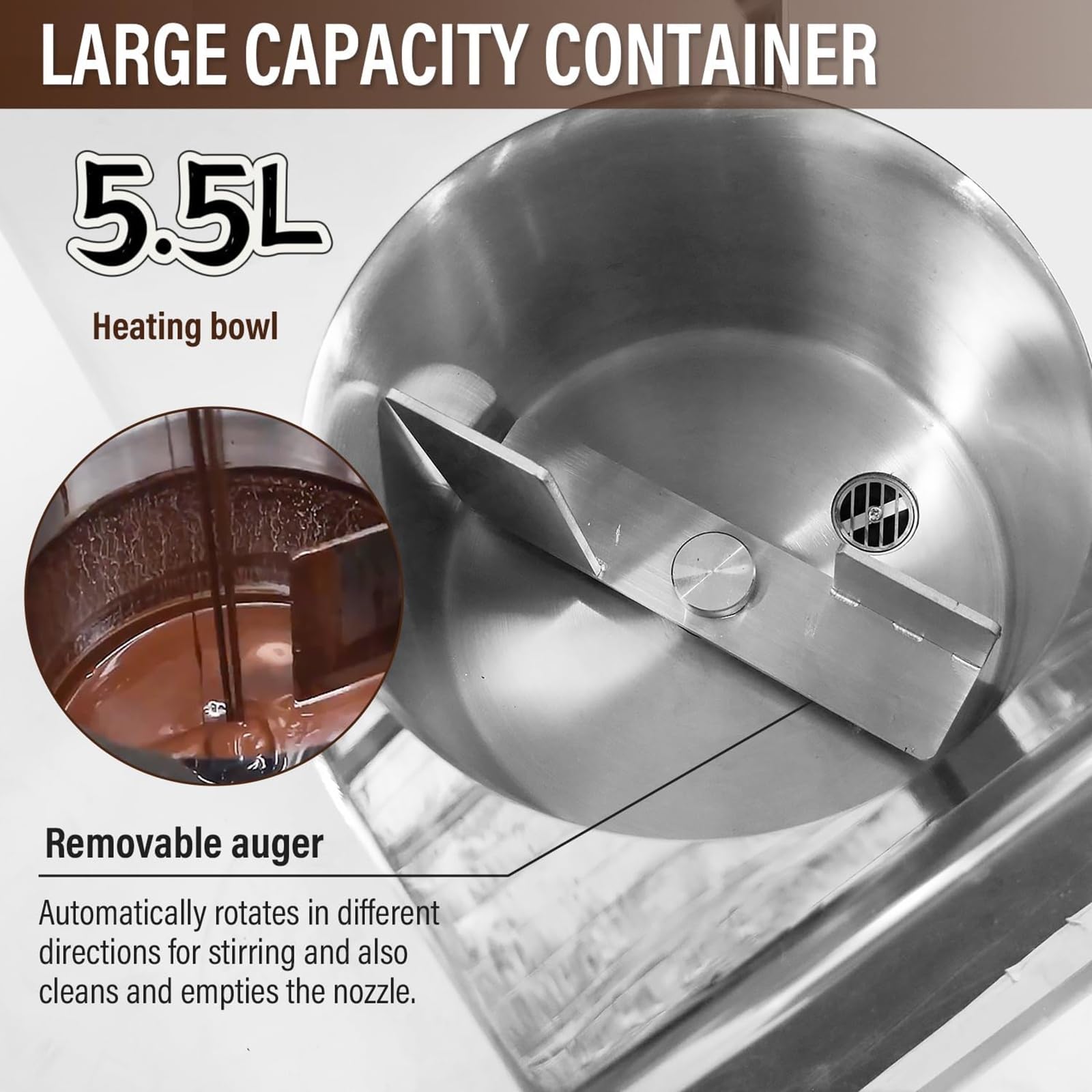 Fuente de Chocolate Comercial, Máquina de Fusión Eléctrica Fuente de Chocolate Fondue con Control de TEMPERATURA, 1000W Acero Inoxidable Calentador y Fundidor de Chocolate Comercial Eléctrico(5.5L)
