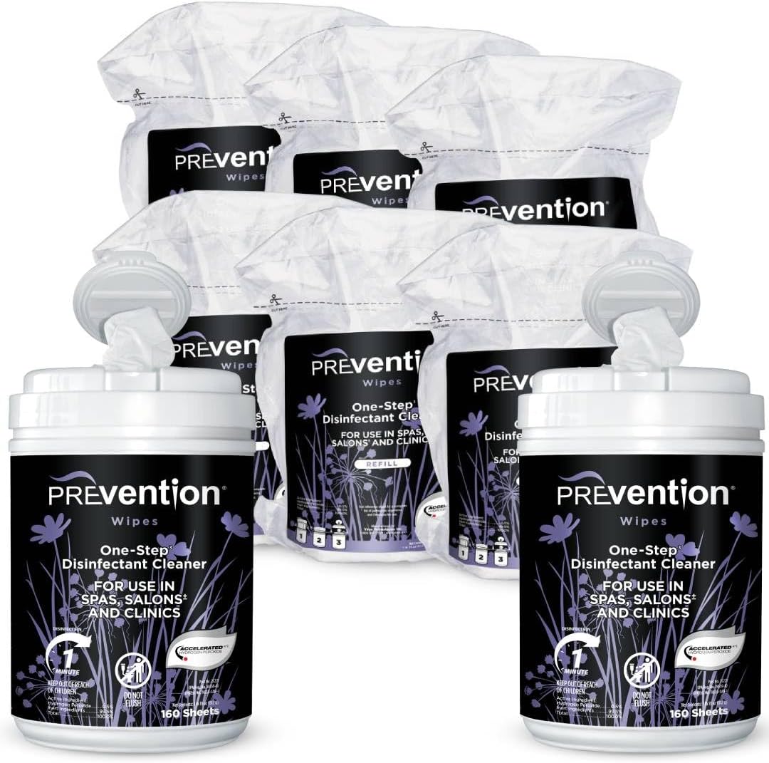 Prevention Canister Wipes 2 Pack and Refill Wipes 6 Pack – Surface Disinfecting Supplies for Salons, Spas, Clinics – Hospital Grade