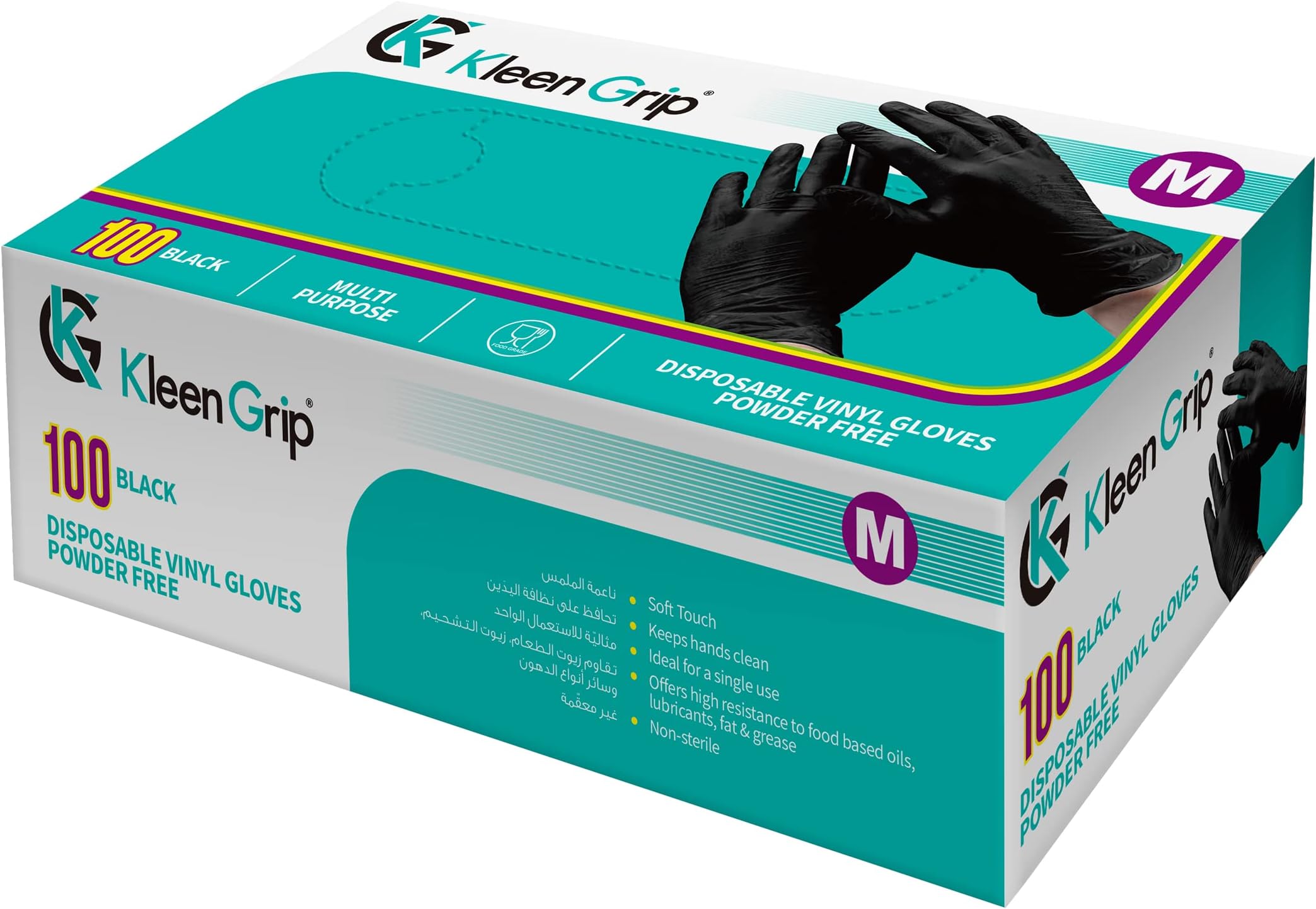 Kleen Grip 100 Black Disposable Vinyl Gloves Powder Free Medium