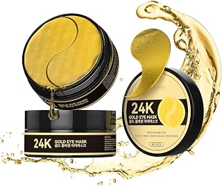 24k Gold Under Eye Patches - Firming, Glowing & Hydrating Hydrogel Mask for Puffy Eyes, Dark Circles, Wrinkles, Eye Bags Treatment, Gifts for Women and Men, 60Pcs Black