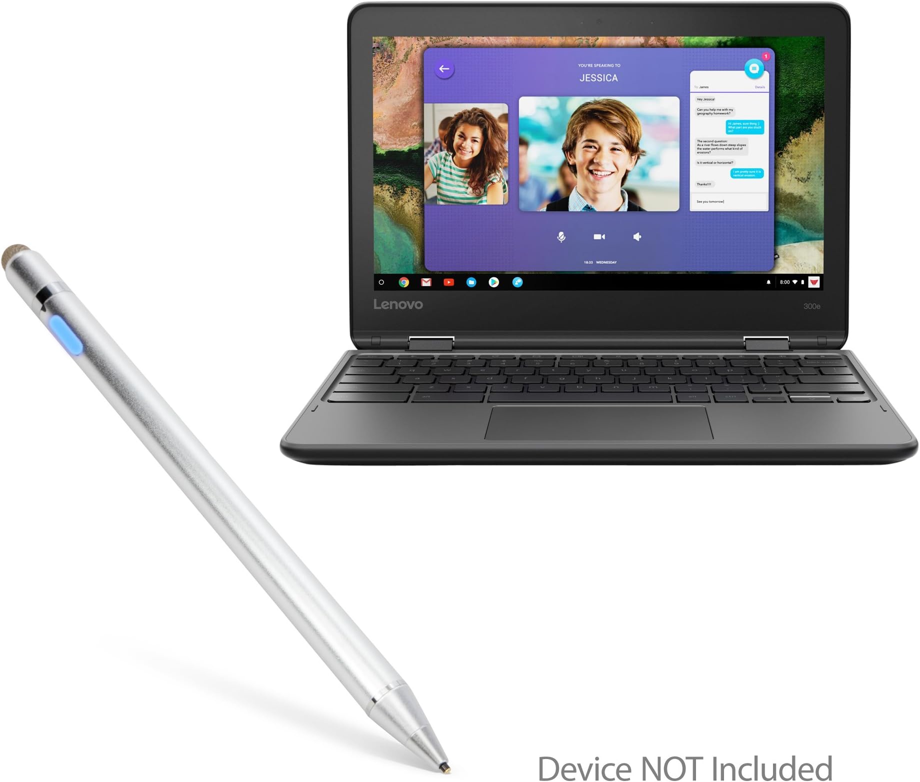 BoxWave Stylus Pen Compatible with Lenovo 300e - AccuPoint Active Stylus, Electronic Stylus with Ultra Fine Tip - Metallic Silver