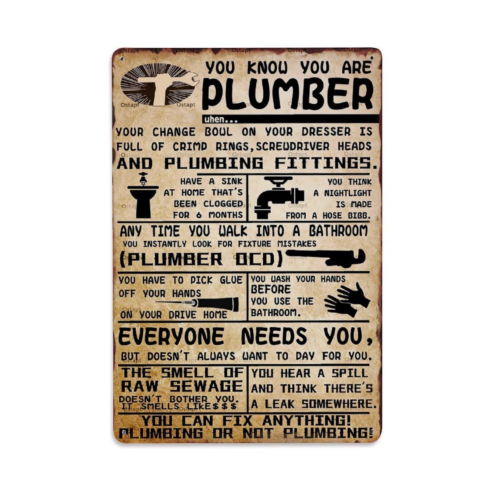 Jdyaojiesheng Vintage Plumber Humor Poster Design Tin Sign Retro Metal Wall Decor Metal Poster, Home Bar Garage Farmhouse Cafe Wall Art Decoration 8X12inches
