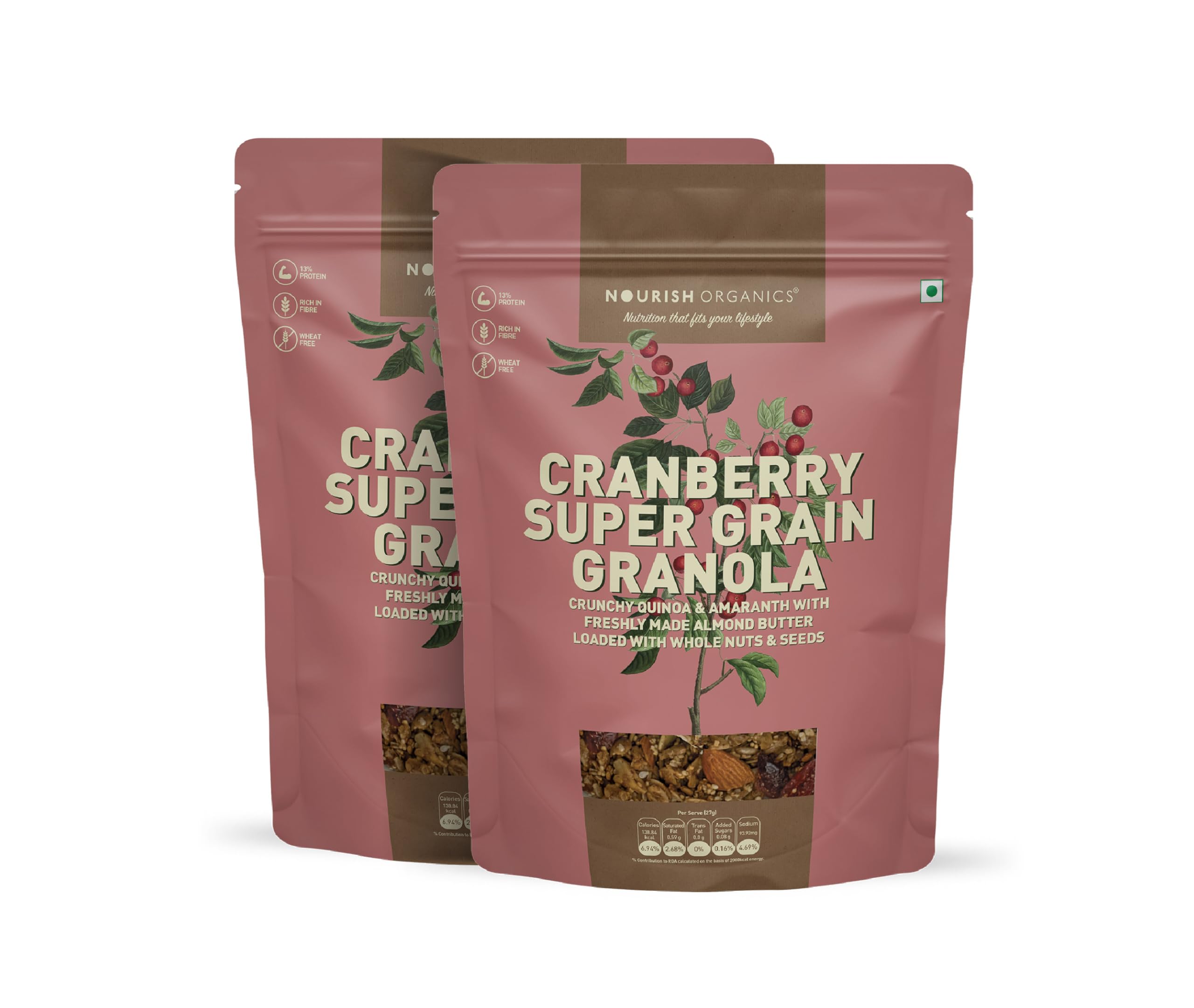 Nourish Organics Cranberry Super Grain Granola, 270g | Quinoa | Oats & Millets | Nuts & Seeds (Pack of 2)-image-29