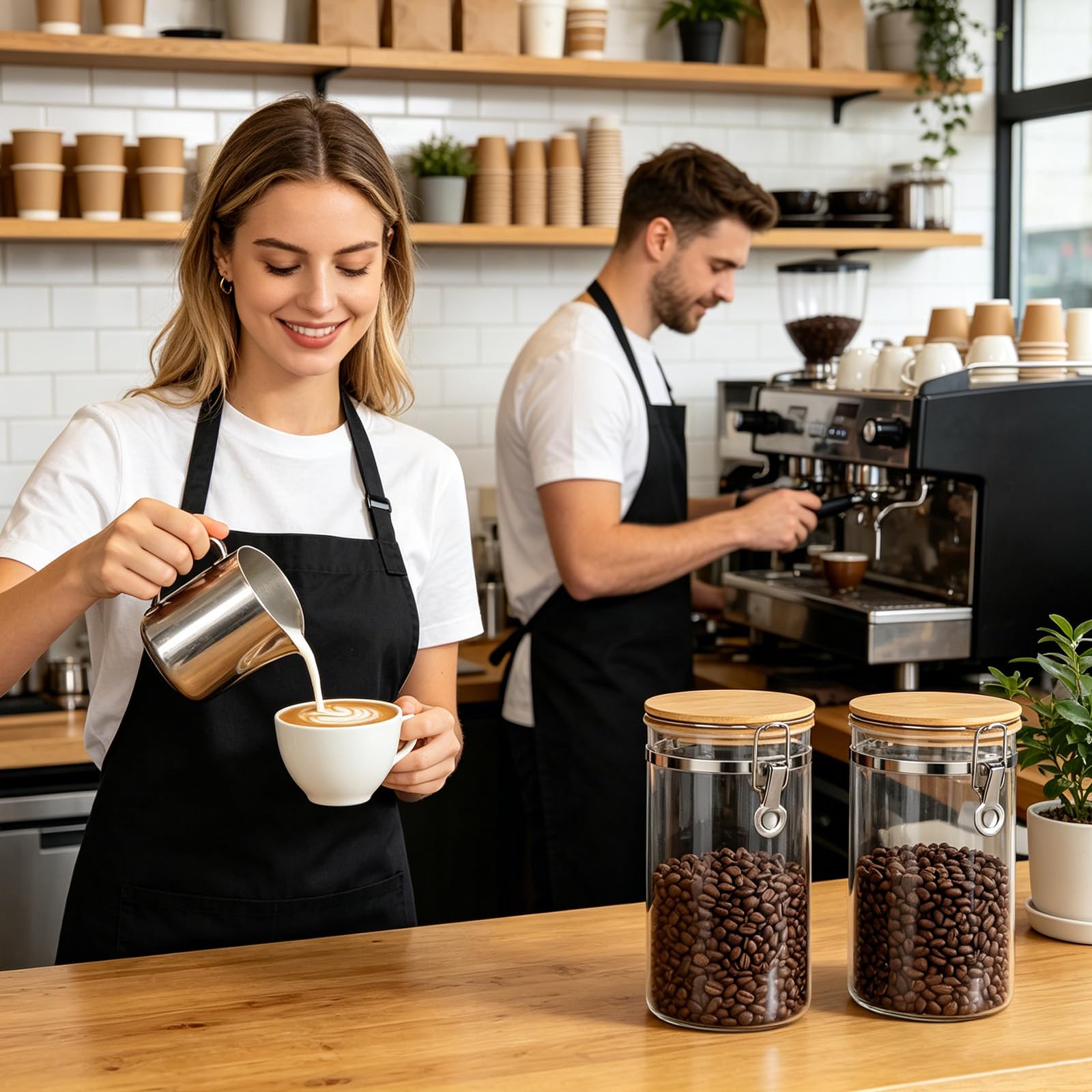 2 Stück Kaffeedose Luftdicht mit Deckel 1.6 L Kaffeebohnen Behälter | aus Glas, kaffeebohnen aufbewahrung Kaffeebehälter für Mahl, Bohnen, Tee, Mehl, Getreide und Zucker