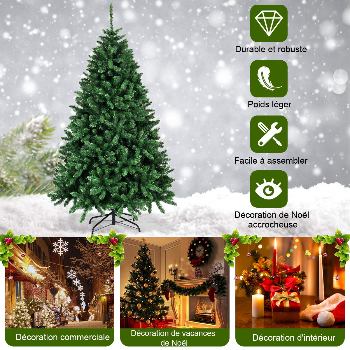 GIANTEX Sapin de Noël Artificiel 180 cm, Arbre de Noël Décoration Intérieur en PVC avec 1355 Branches, Support en Métal Pliable, Arbre Décoratif pour Maison, Bureau