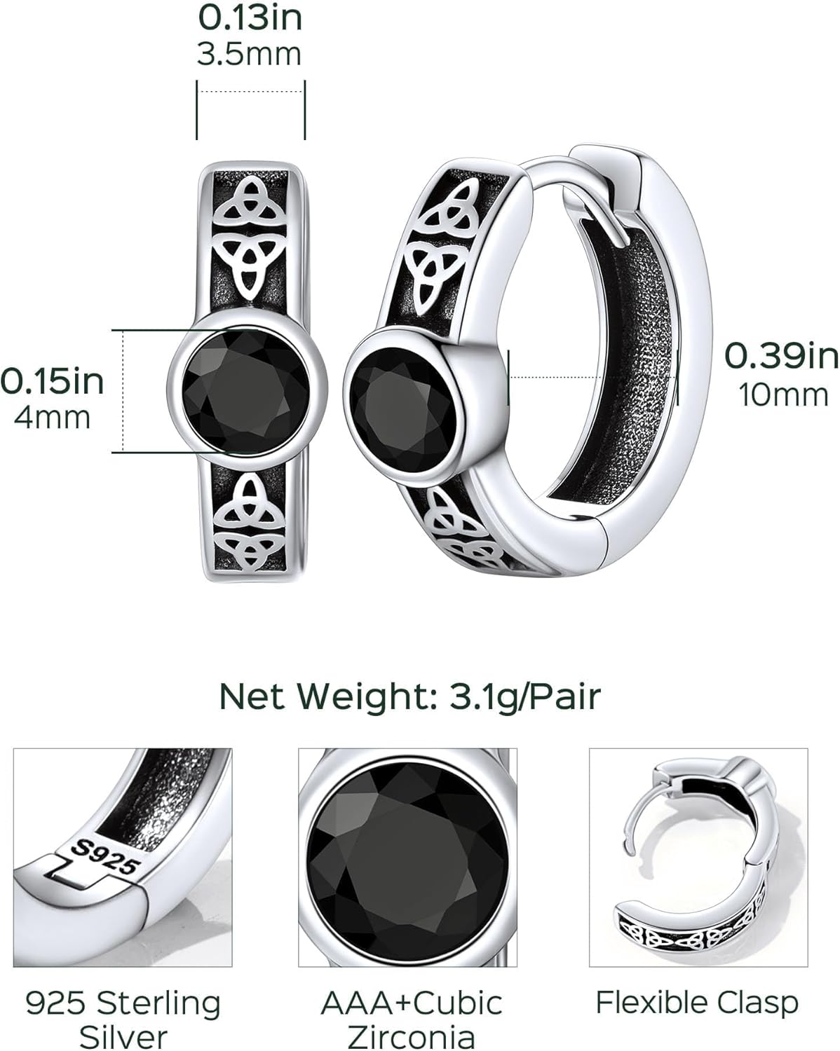 ChicSilver Hoop Earrings Men 925 Sterling Silver Mens Earrings Hypoallergenic Earrings for Men Gift for Dad - Image 5