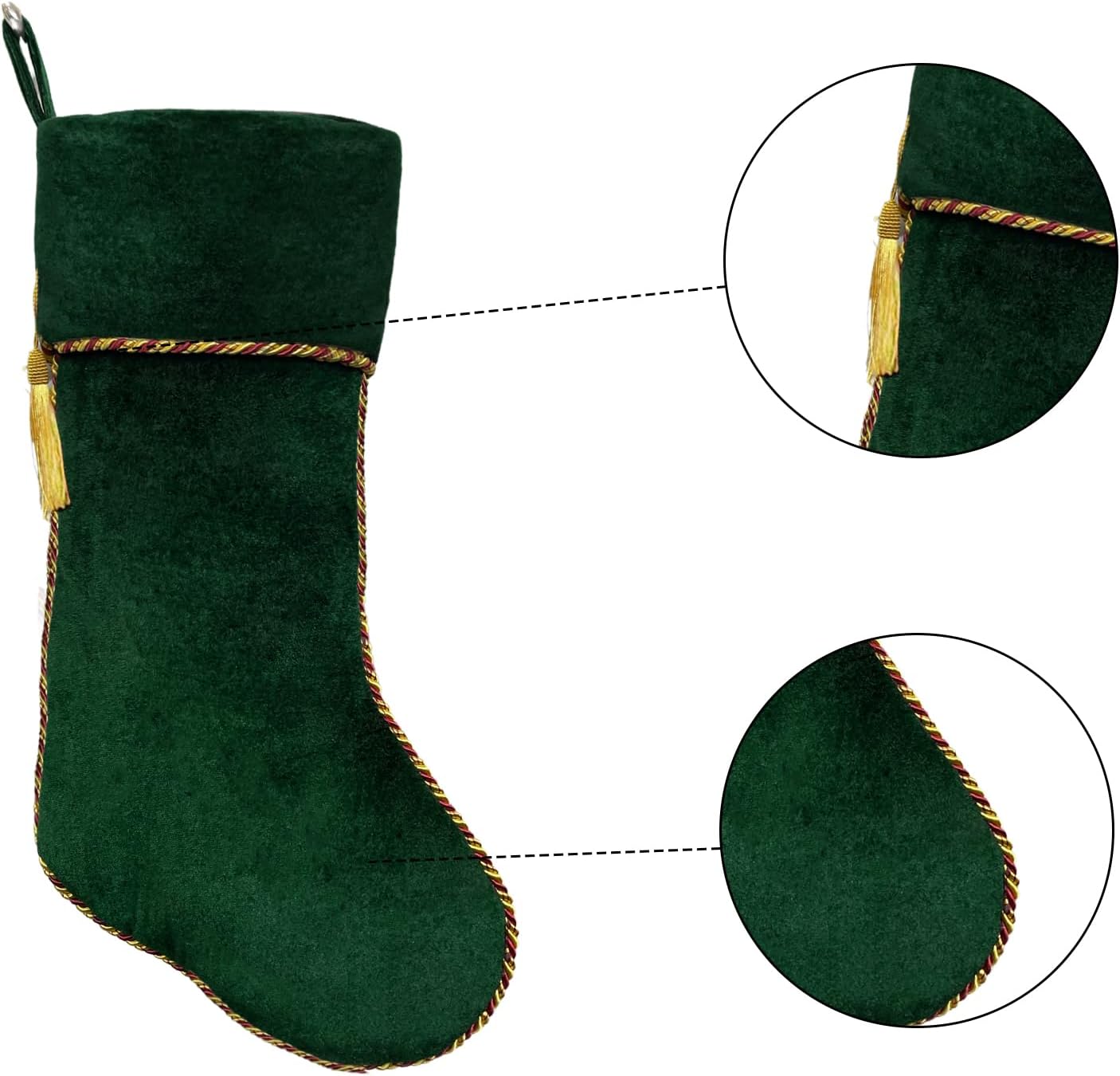 Christmas Stockings 4 Pack Green and Red Velvet Christmas Stockings with Tassel for Family Kids Decorations for Farmhouse Fireplace Hanging - Image 5