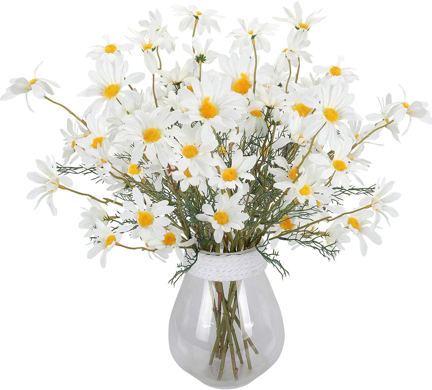 RERXN Artificial Flowers Silk Daisy Perennials Long Stem Fake Gerbera Sunflower Home Wedding Office Decor ( Pack of 5) (White 2)