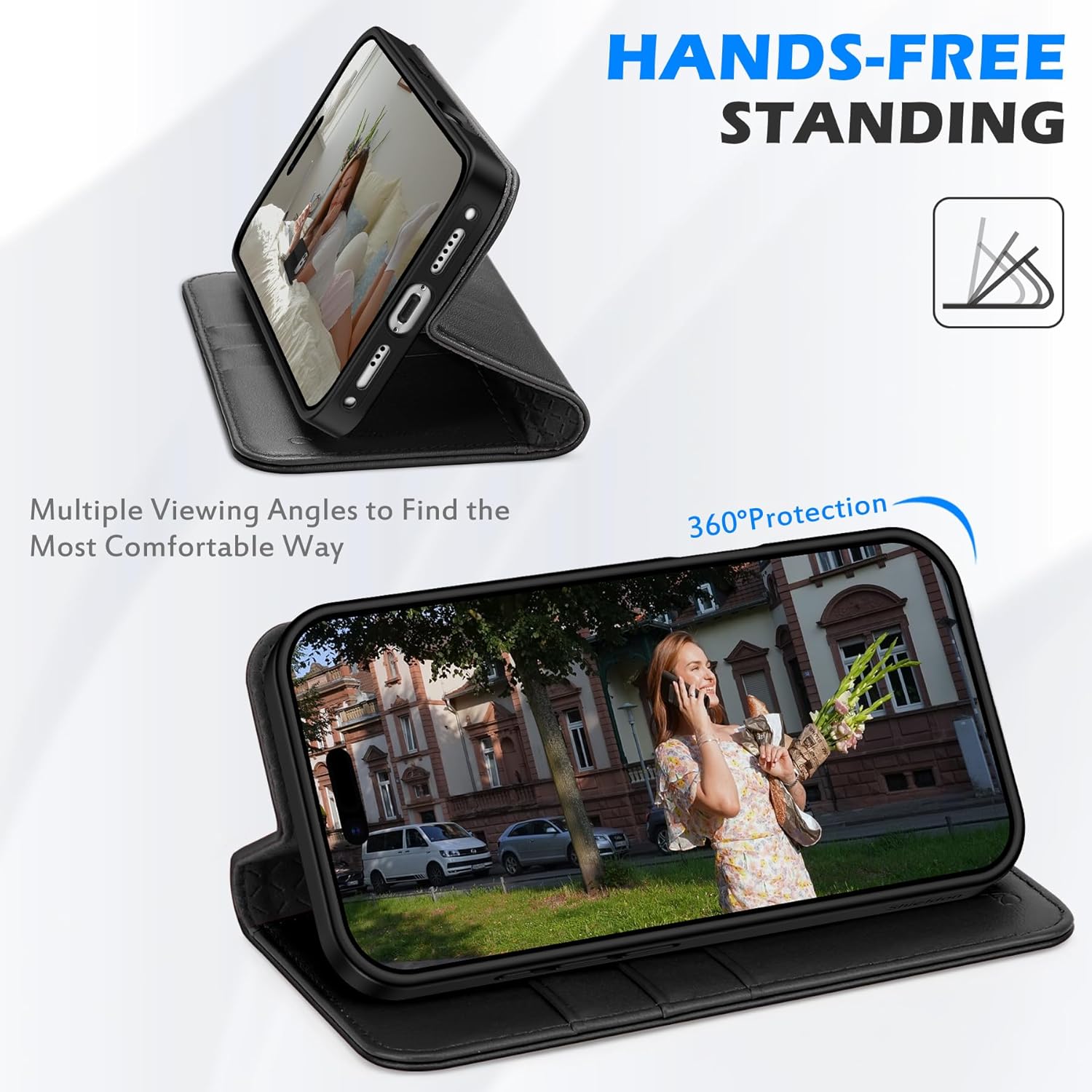 SHIELDON Genuine Leather Wallet Case for iPhone 17 6.3-inch 5G 2025 | Flip Magnetic Cover | Kickstand | RFID Blocking | 3 Credit Card Holder | Shockproof | Soft Inner Phone Case | Black