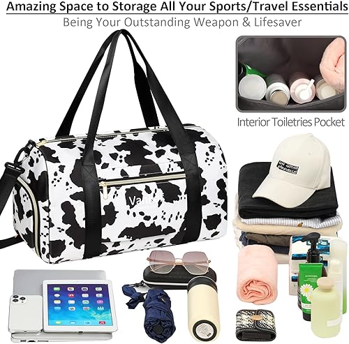 Miniatura 4 de Bolsa de gimnasio para mujer con compartimento para zapatos, impermeable, bolsa de lona deportiva para viajes, fin de semana, para llevar en la