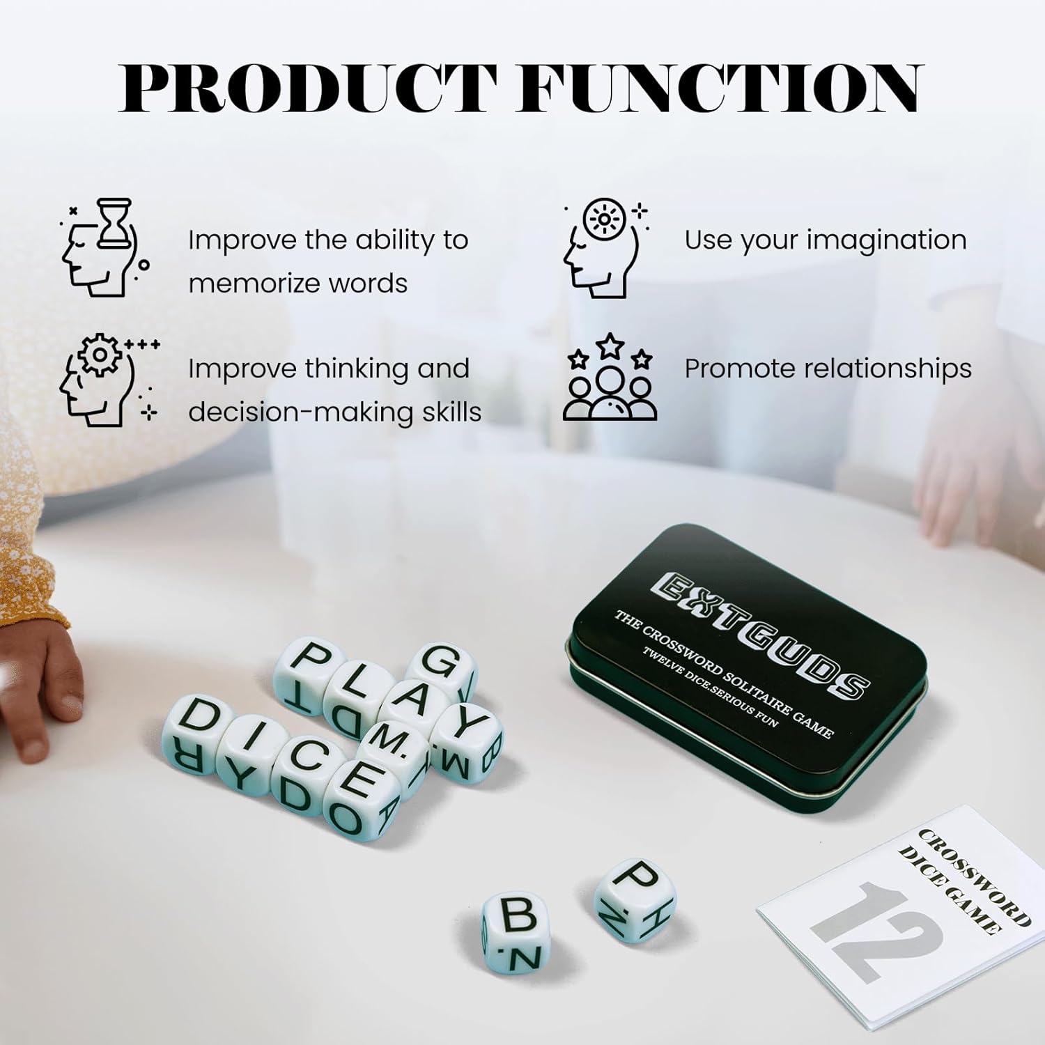 12Pcs Crossword Dice Game Set, Word Spelling Dice Games,Travel Alphabet Spelling Board Game with Storage Case,Fun for Game Night Festive