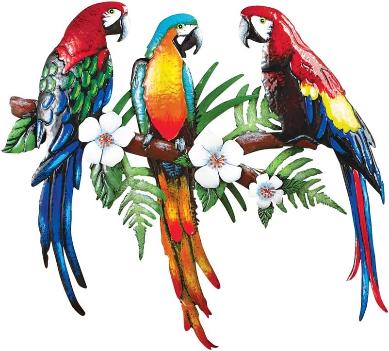 Dardugo Collections Etc Hand-Painted Tropical Parrot Trio Wall Art Decor 22.25" x 1" x 20.5"