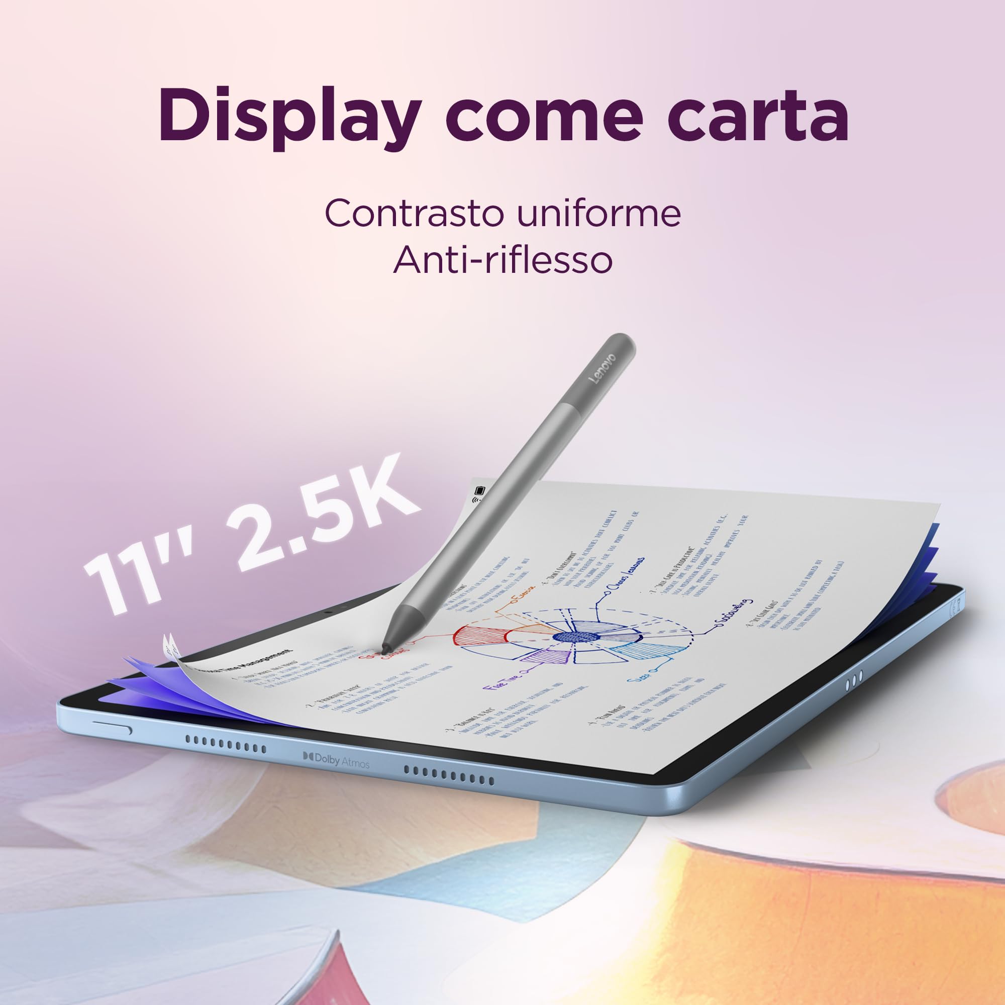 Lenovo Idea Tab Tablet - Display 11" 2.5K (2560x1600) 90Hz, Processore Mediatek Dimenity 6300, RAM 8GB, Memoria 128GB, WiFi 5, Tablet Android 15, Tab Pen inclusa - Polar Blue