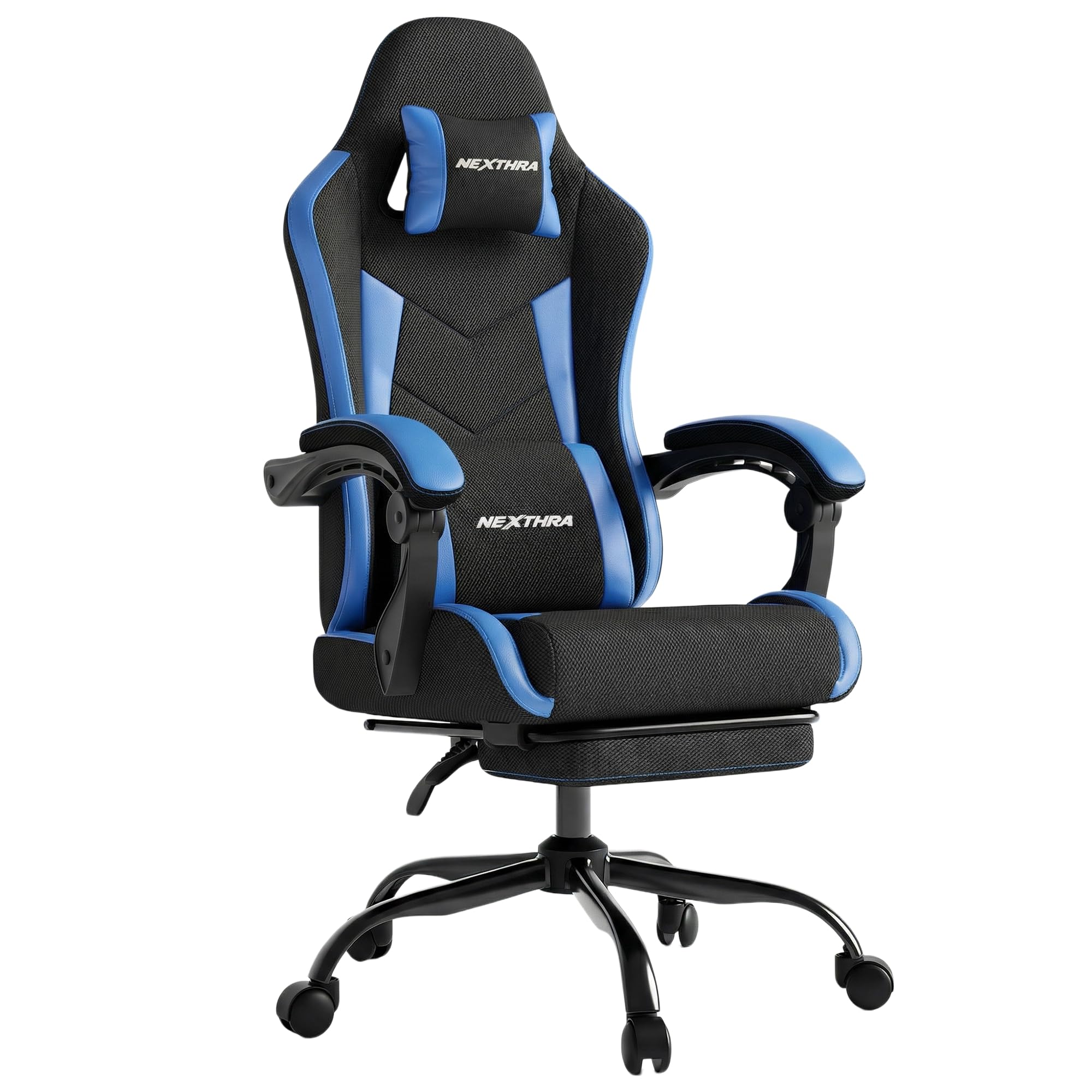 Nexthra Gaming Chair with Footrest Lumbar, Ergonomic Leather Mesh Reclining Chair 220lbs with Headrest for Office and Long Gaming Sessions,Blue