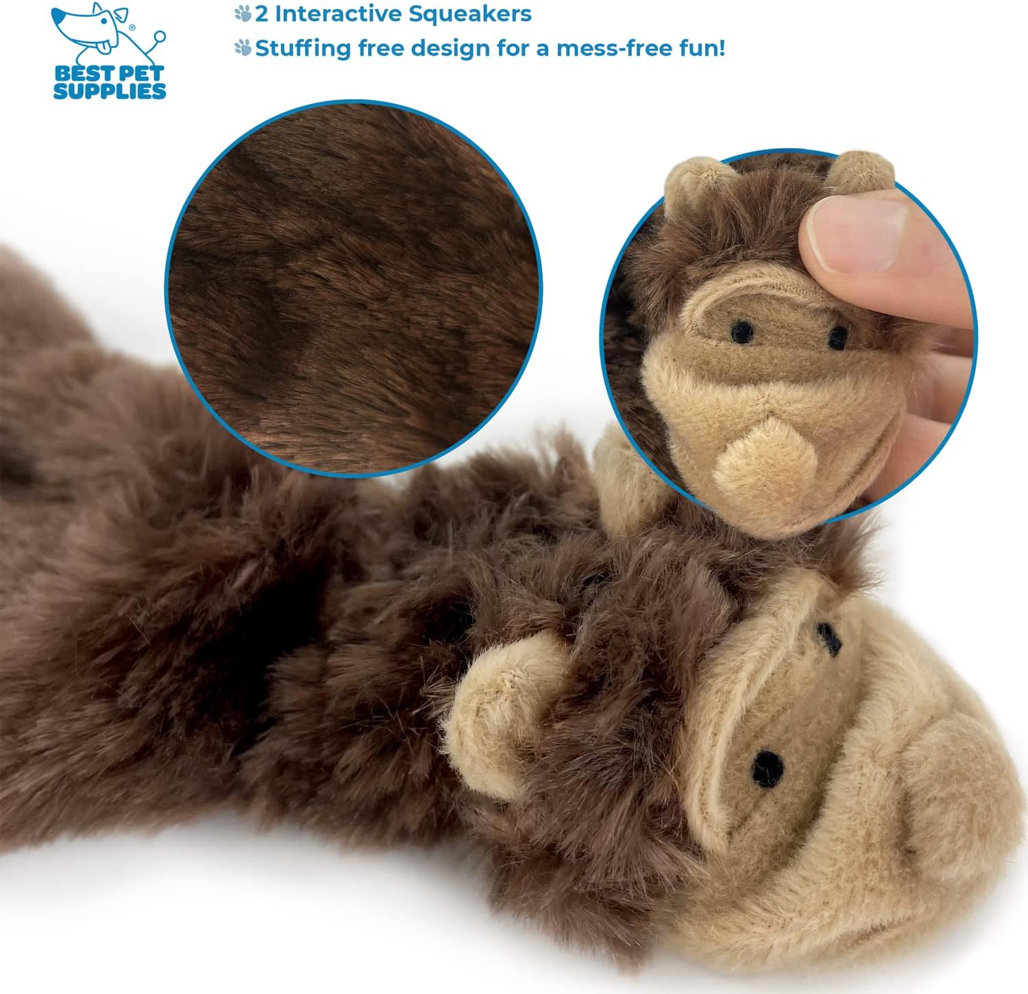  2-in-1 Stuffless Squeaky Dog Toy - Monkey, Small | No-Stuffing, 2 Built-in Squeaker, No Mess, Soft, Interactive Indoor & Outdoor Play, Lightweight, Perfect for Moderate Chewer thumbnail