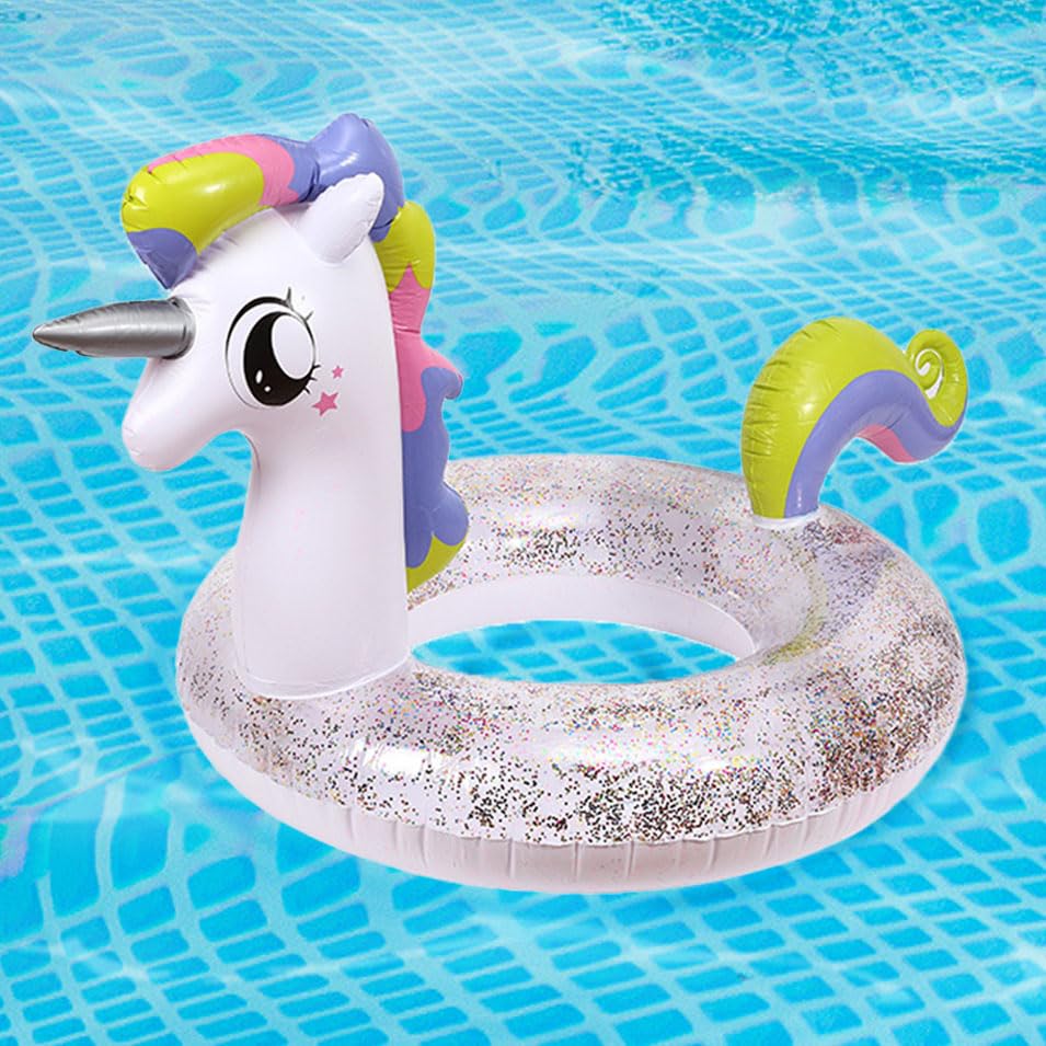 Flotador De Unicornio Hinchable De 58 Cm Con Purpurina, Para Niños Hasta 40 Kg
