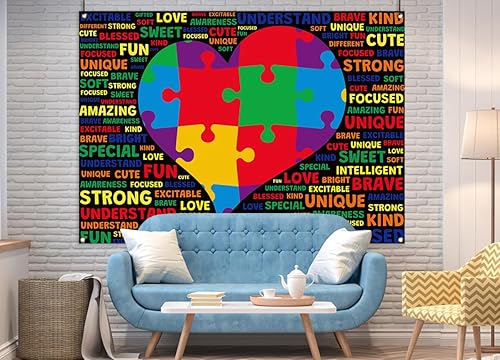 Miniatura 7 de Nepnuser Telón de fondo para cabina de fotos de concienciación sobre el autismo, pieza de rompecabezas de corazón de amor, decoración de pared para