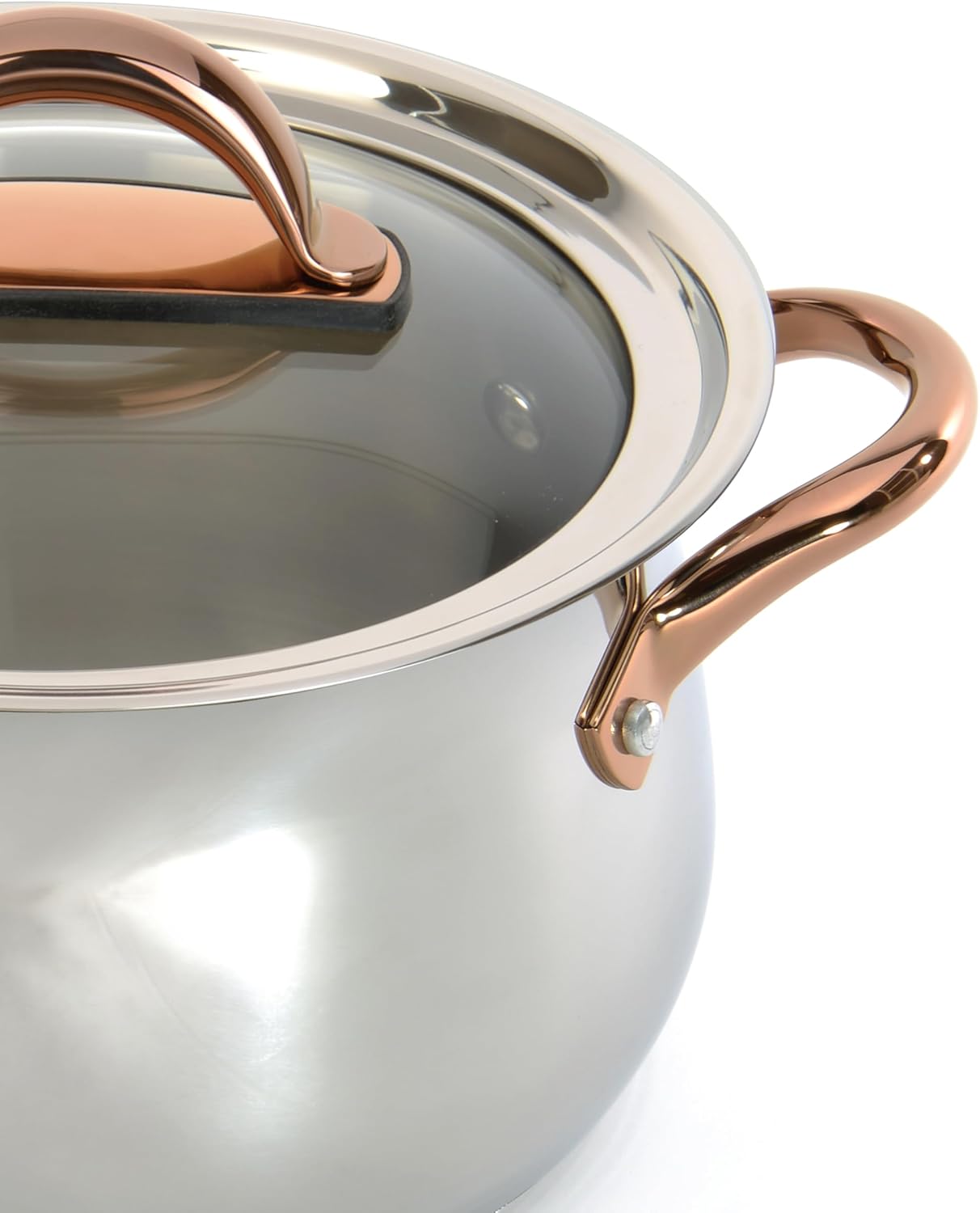 BergHOFF 11 Piece Ouro Cookware Set with Gold Handles and Glass Lids, Silver/Rose