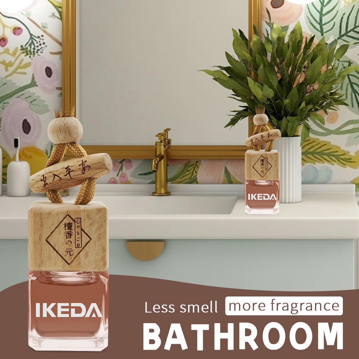 ikeda fragrance Auto-Lufterfrischer, quadratischer hängender Autoduft mit Entlüftungs-Clip-Flasche, langanhaltender Duft, Diffusor für ätherische Öle, Geruchsbeseitigungsmittel, quadratisch