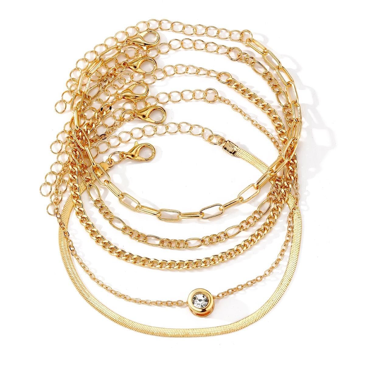 Juego de pulseras chapadas en oro de 14 quilates y cadenas de 5 piezas 5