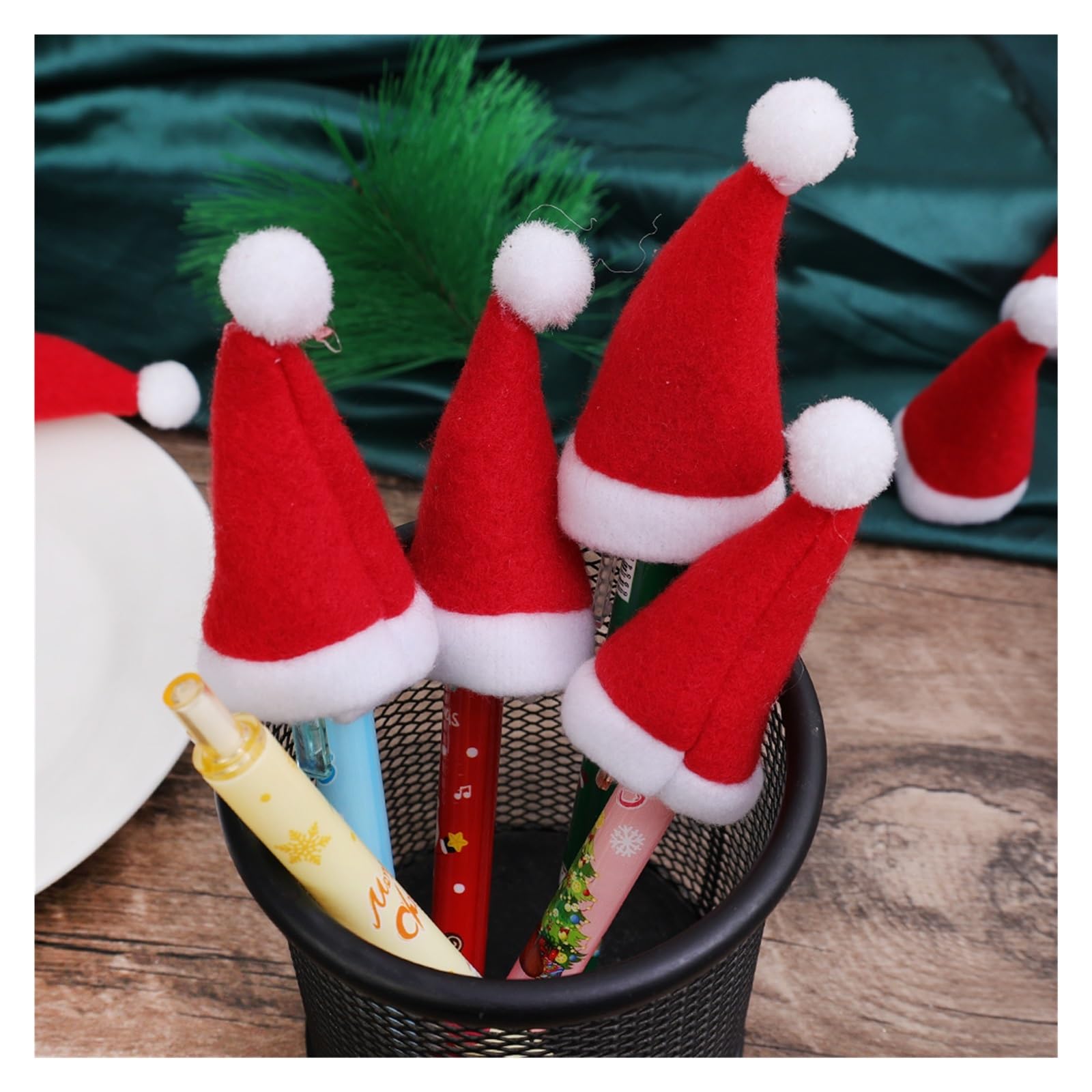 Borsa portaposate di Natale, cappello di Babbo Natale, tappo per bottiglia di vino, coltello e tasca per forchetta, decorazione da tavola per festa di Natale e Capodanno (rosso, 100 pezzi)