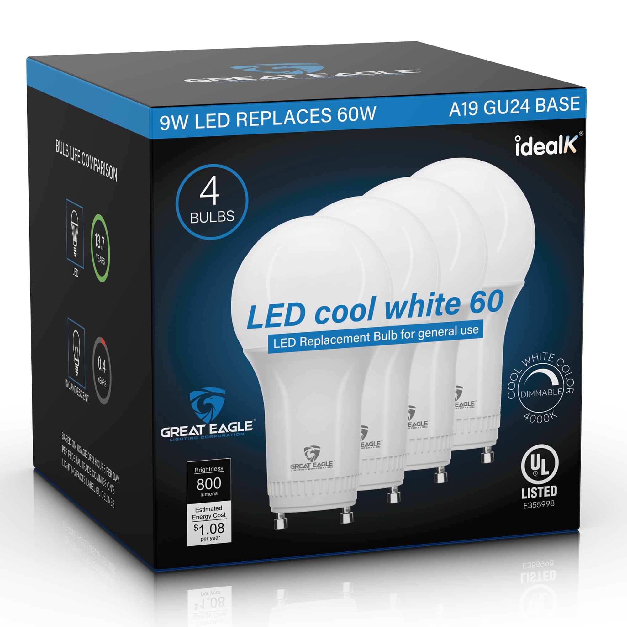 Great Eagle GU24 Led Bulb - A19 Shape, 9W (60W Equivalent