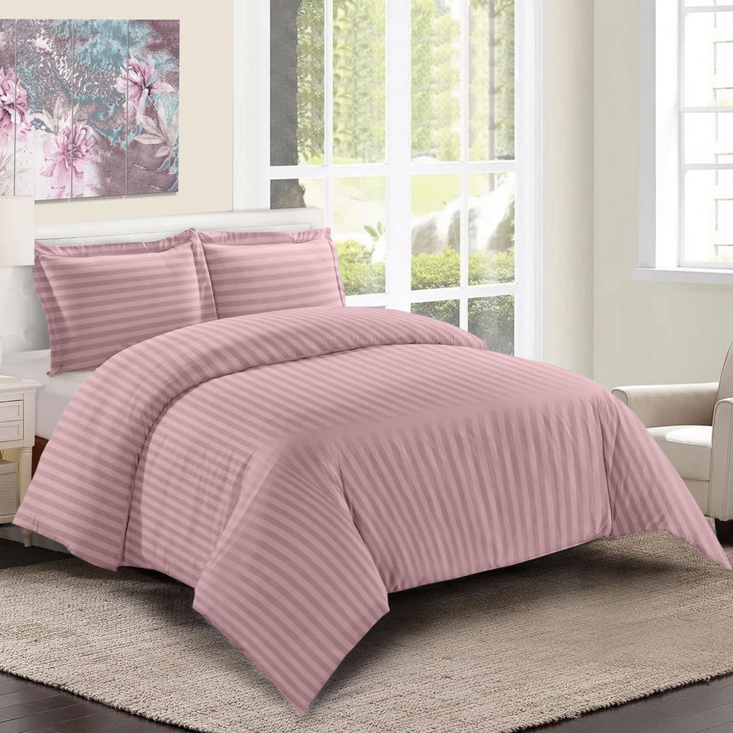 Hafaa Double Duvet set Satin Stripe with 2 Pillowcases Peach