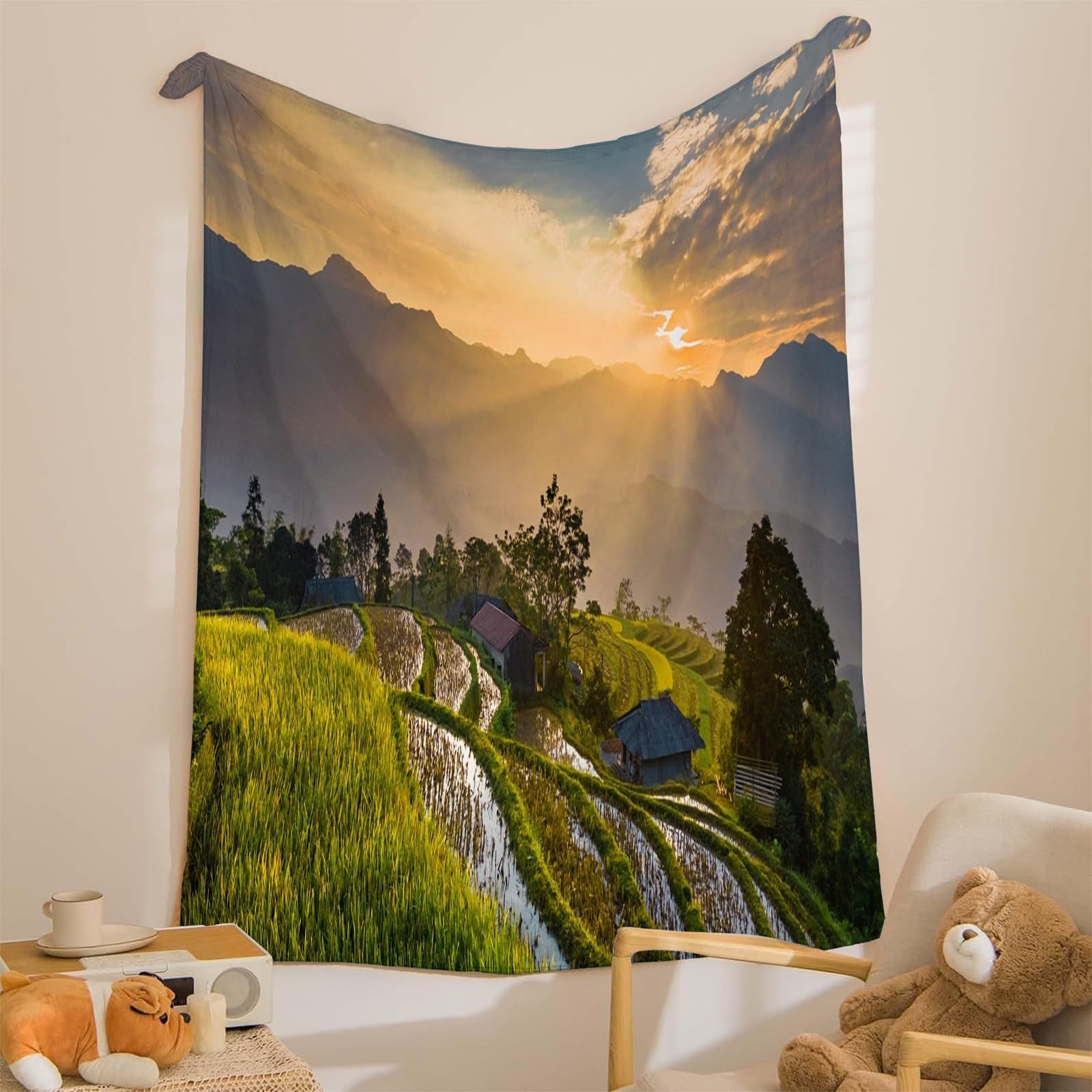 Koc zachód słońca koce na łóżko pojedyncze ciepło miękki koc na sofę, koce flanelowe 180 x 200 cm na wszystkie pory roku