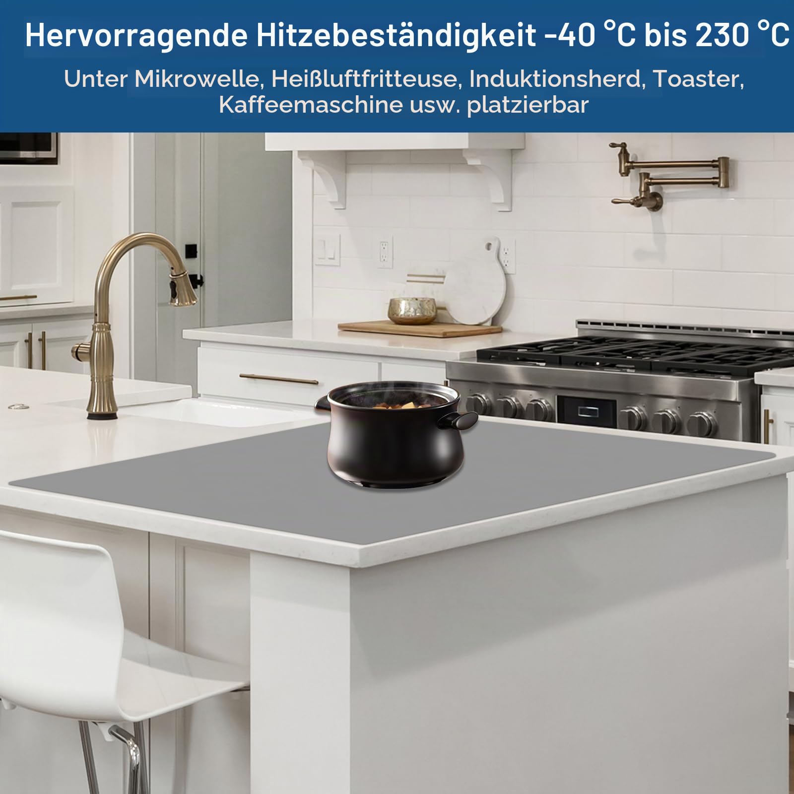 Große Silikonmatte, 120 x 80 cm, Silikonmatten für Küchentheke, rutschfest, hitzebeständig, Küchenthekenmatte, wasserdichter Arbeitsplattenschutz zum Basteln, Schwarz