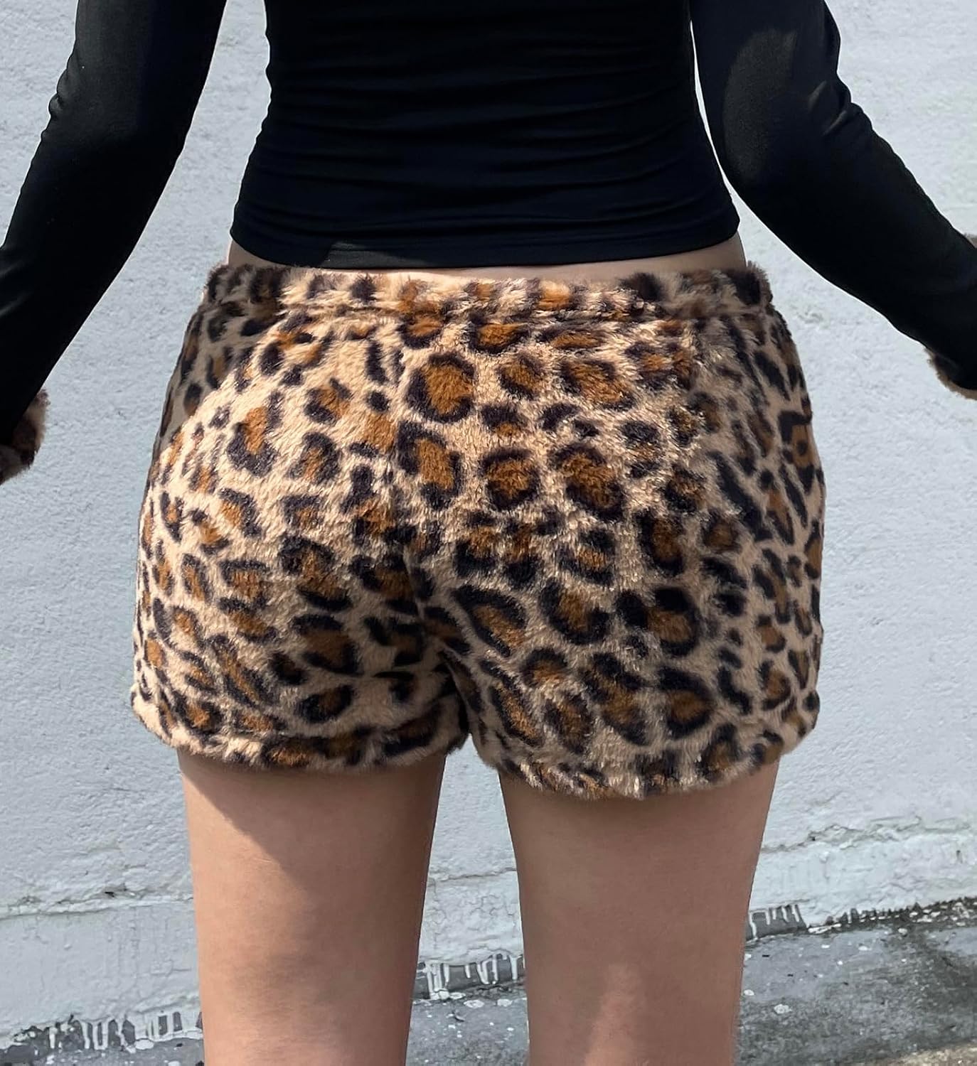 Women’s Faux Fur Leopard Cheetah Print Shorts Fuzzy Mini Micro Shorts Animal Print