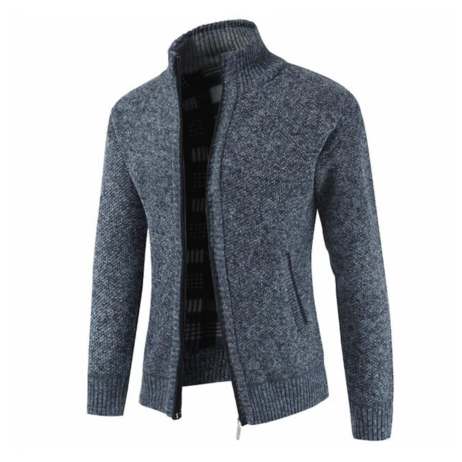Suéter de Punto Grueso para Hombre, de Cuello Alto, Informal, de Punto, Color Liso, con Bolsillo, Cremallera Frontal Completa, Estilo clásico, Forro Polar, térmica, cálida, para Hombre