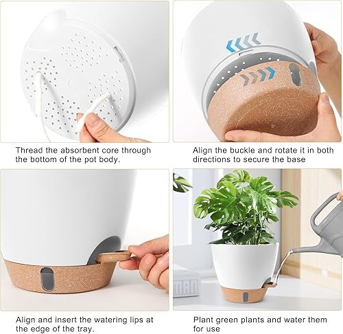 Miniatura 4 de Macetas grandes de plástico con riego automático de 12, 10, 9, 8 pulgadas, para interiores y exteriores, con agujeros de drenaje, depósito profundo,